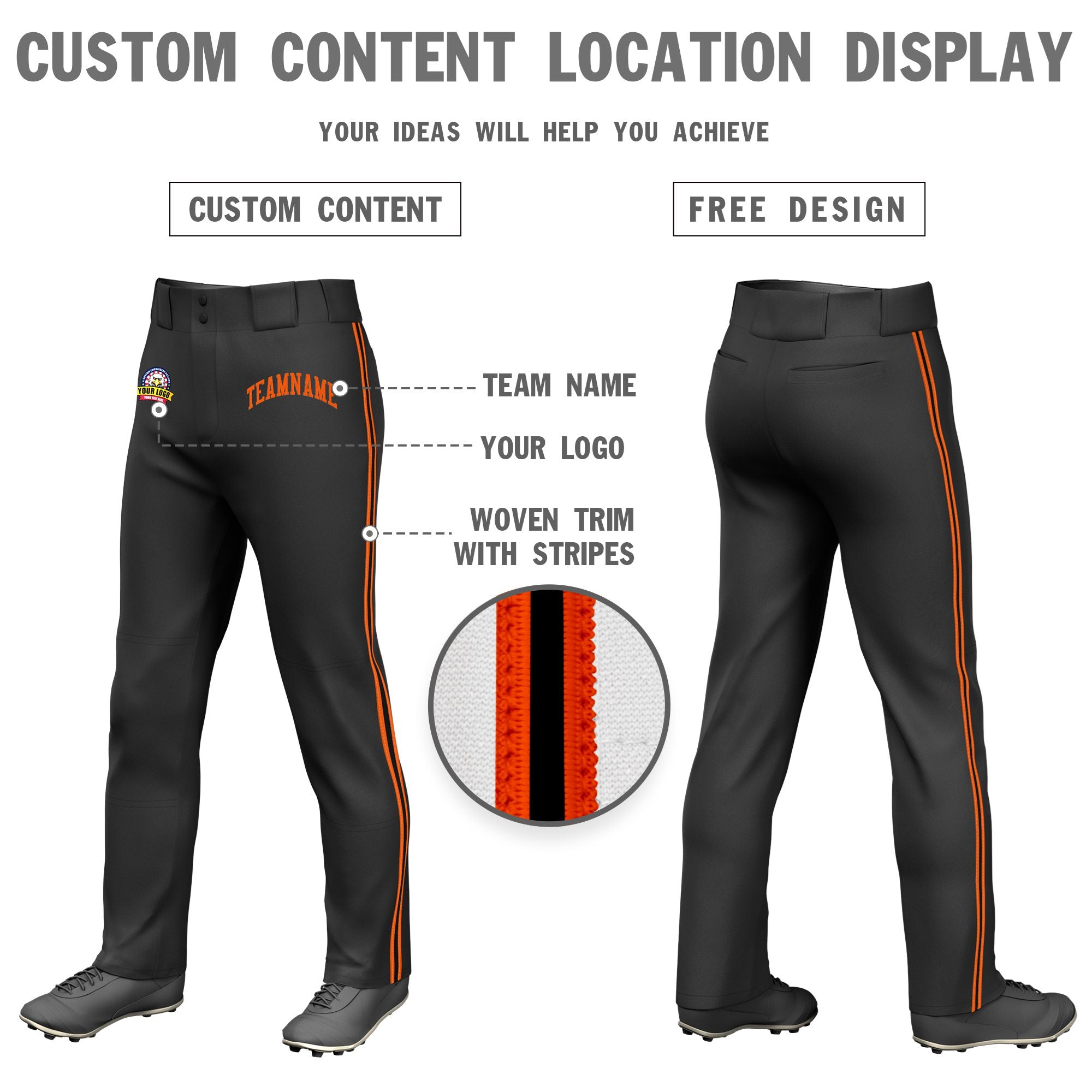 Custom Black Orange Black-Orange Classic Fit Stretch Practice Loose-fit Baseball Pants