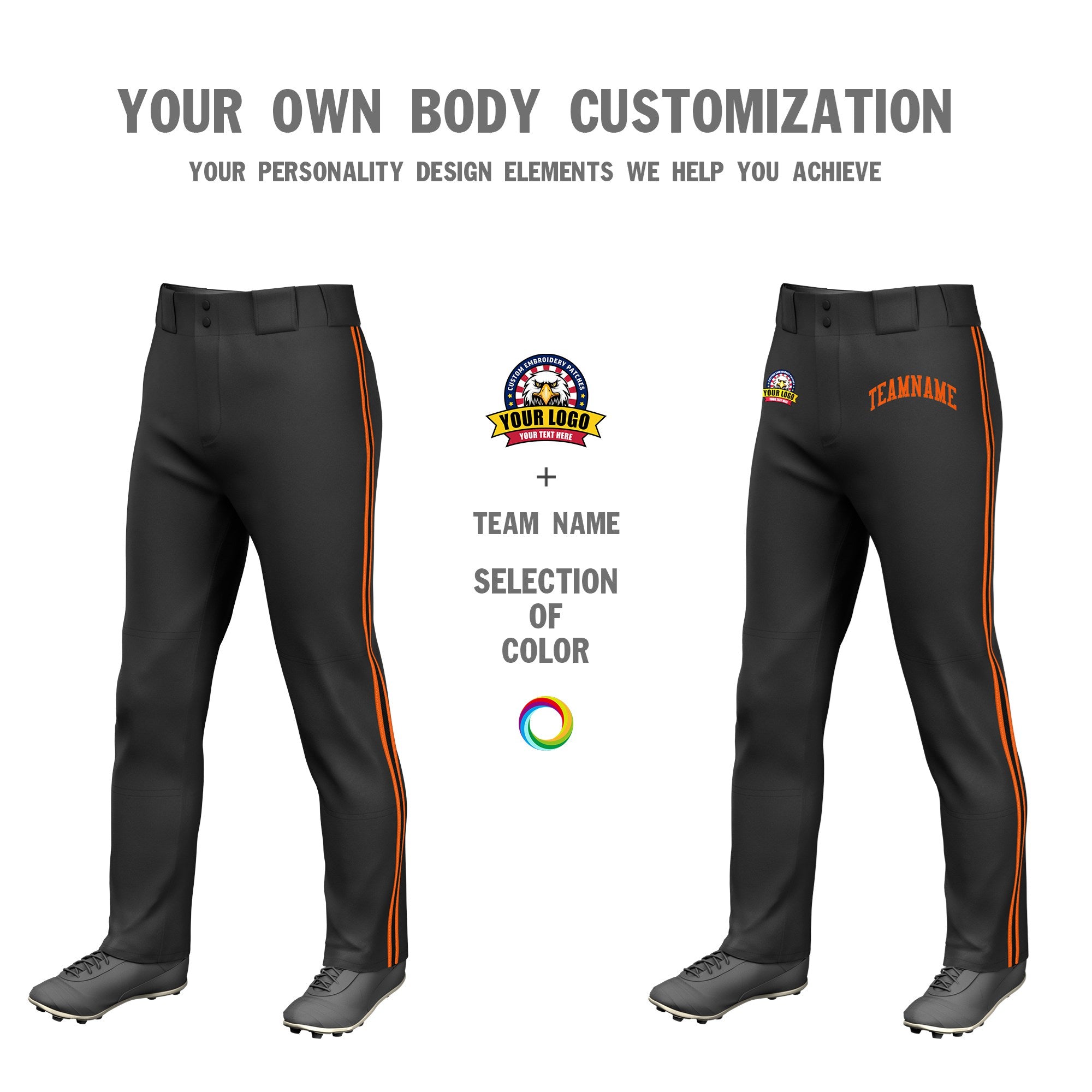 Custom Black Orange Black-Orange Classic Fit Stretch Practice Loose-fit Baseball Pants