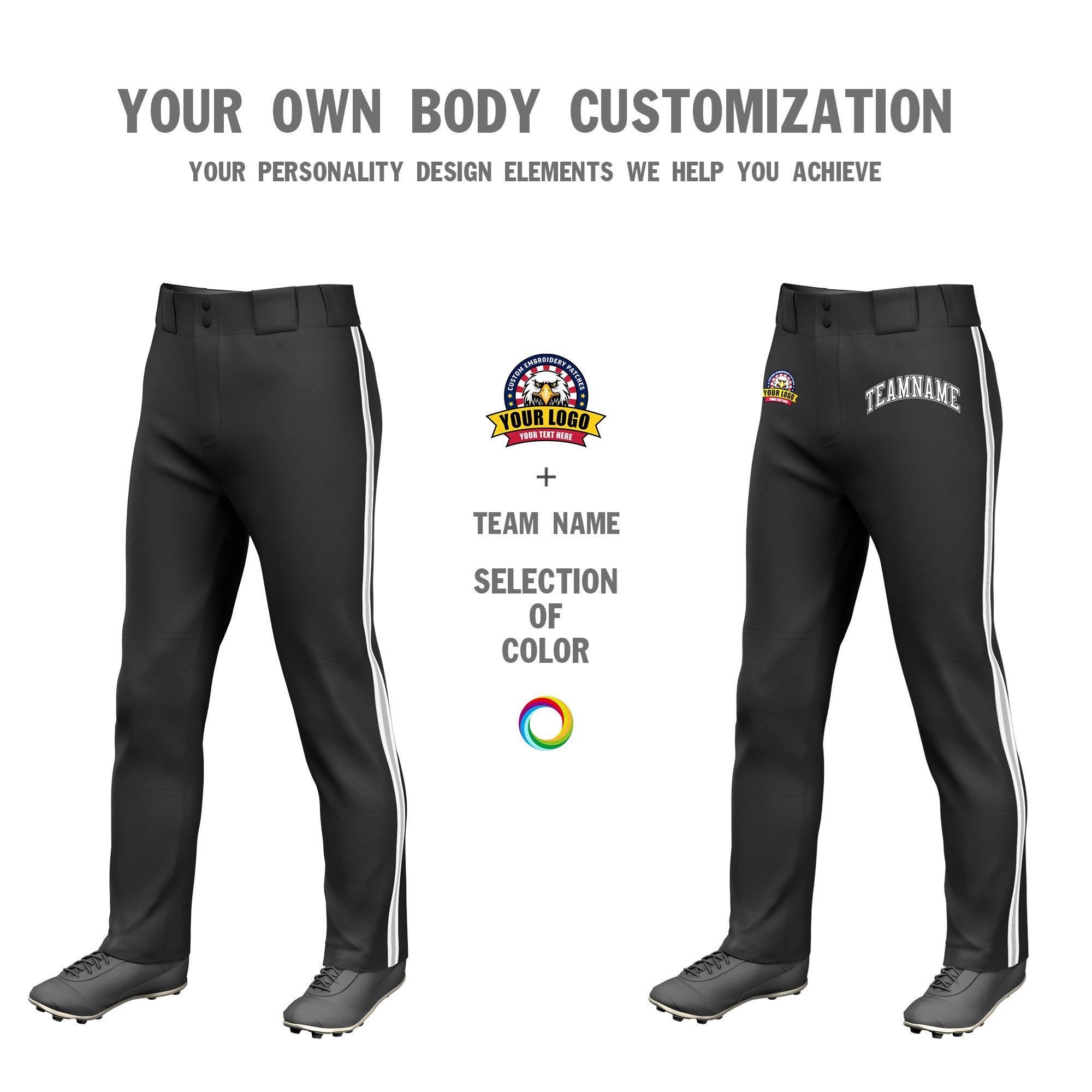 Custom Black White Gray-White Classic Fit Stretch Practice Loose-fit Baseball Pants