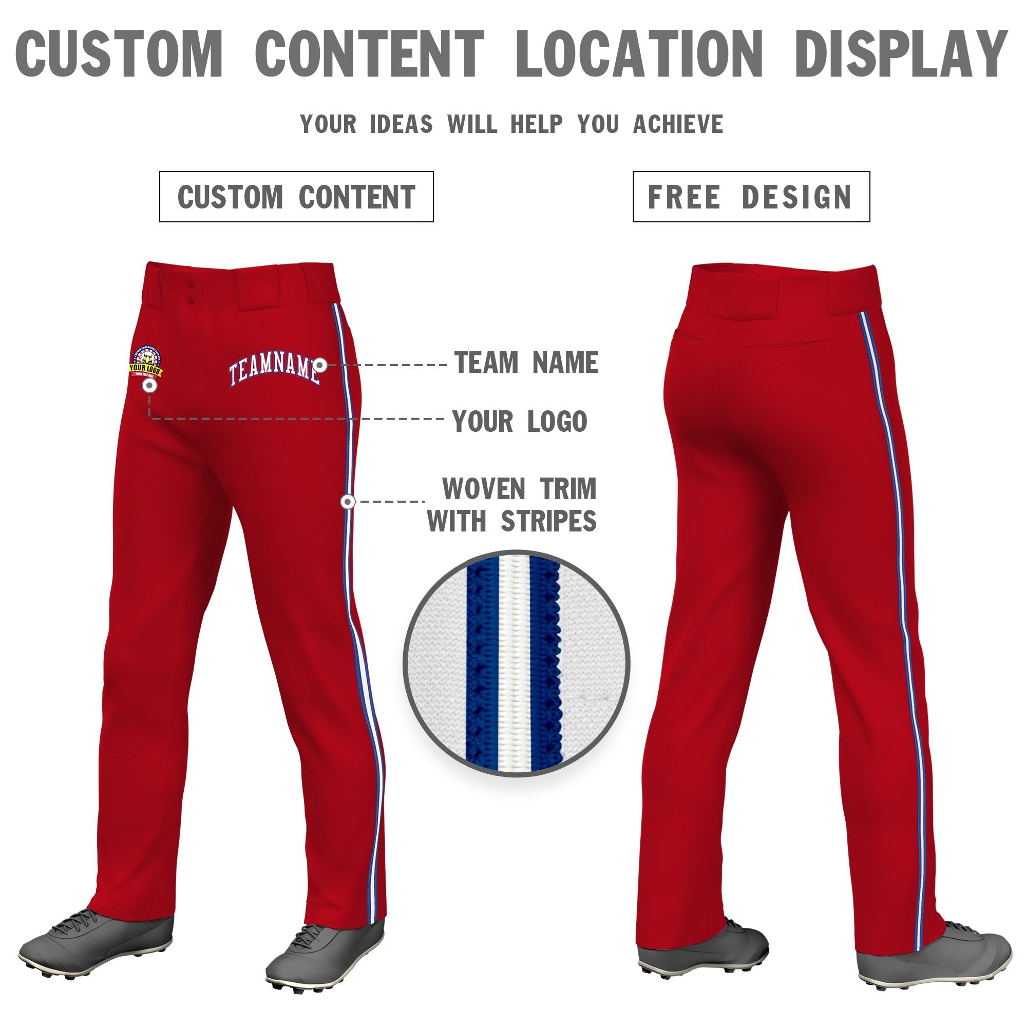 Custom Red Royal Blue White-Royal Blue Classic Fit Stretch Practice Loose-fit Baseball Pants