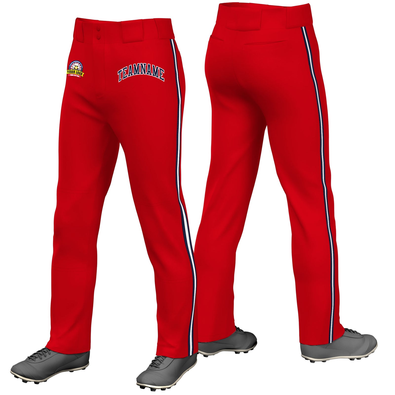 Custom Red Navy White-Navy Classic Fit Stretch Practice Loose-fit Baseball Pants