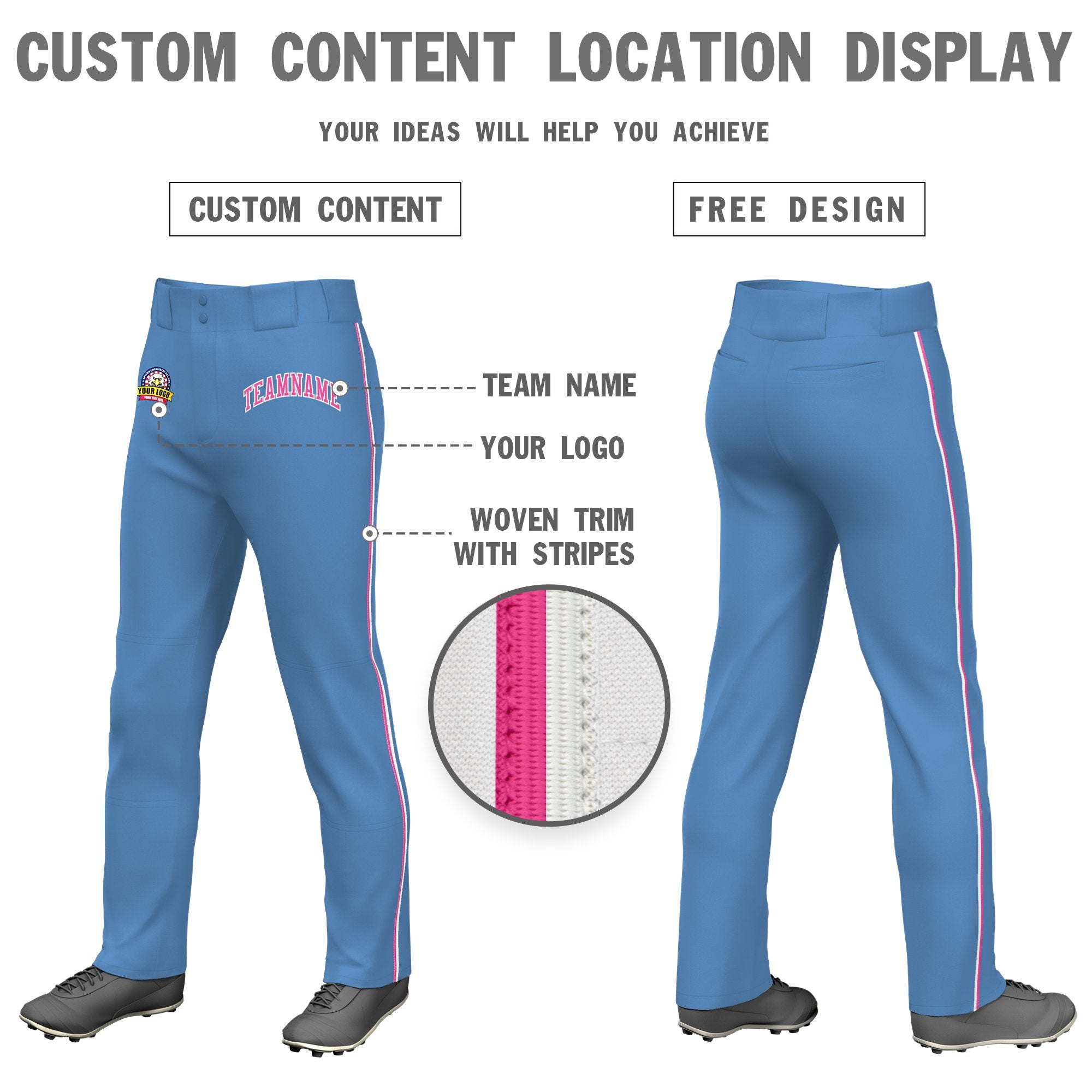 Custom Light Blue Pink White-Pink Classic Fit Stretch Practice Loose-fit Baseball Pants