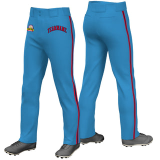 Pantalones de béisbol holgados, elásticos, de ajuste clásico, con ribetes en azul claro, rojo, azul marino y rojo, personalizados - Estilo 1