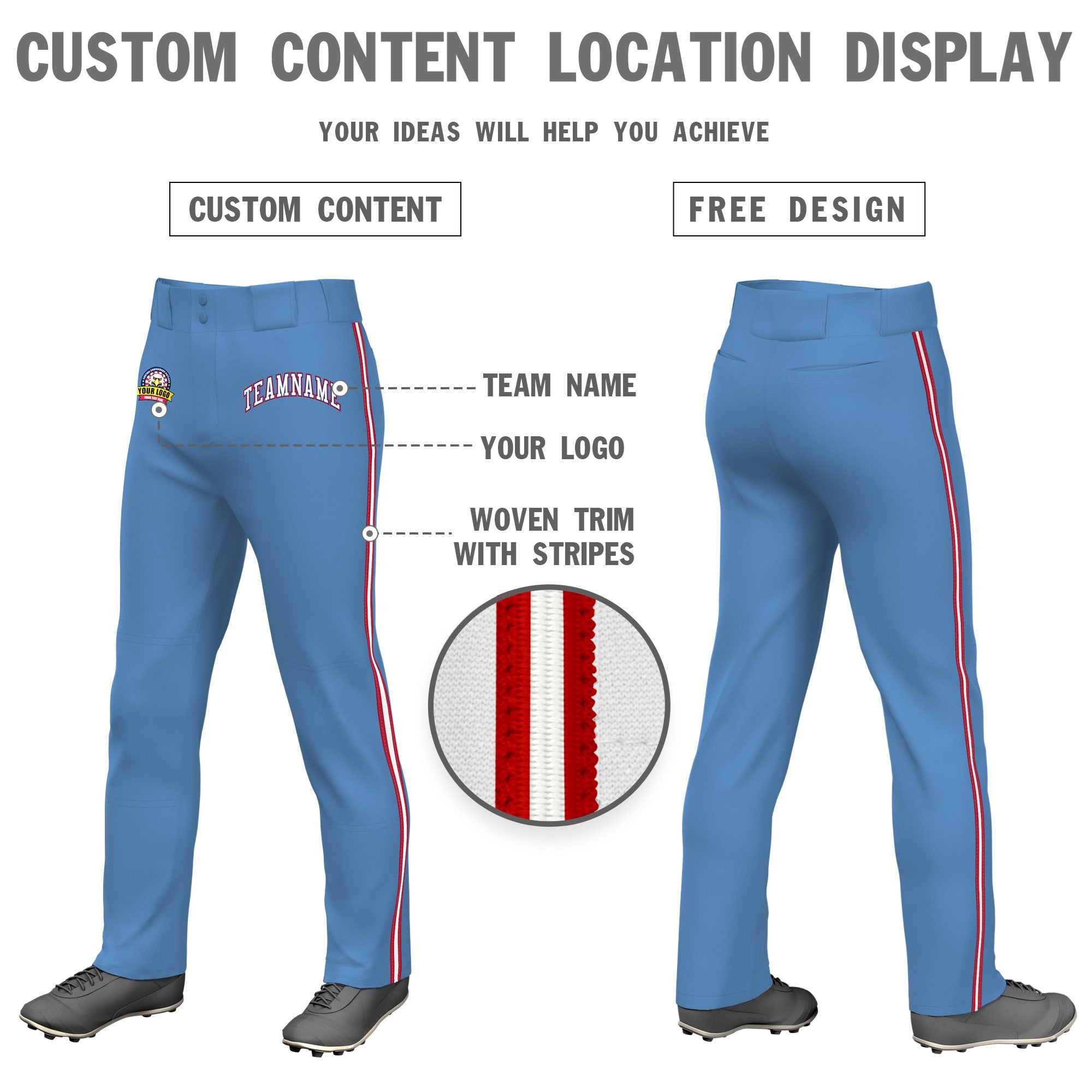 Custom Light Blue Red White-Red Classic Fit Stretch Practice Loose-fit Baseball Pants