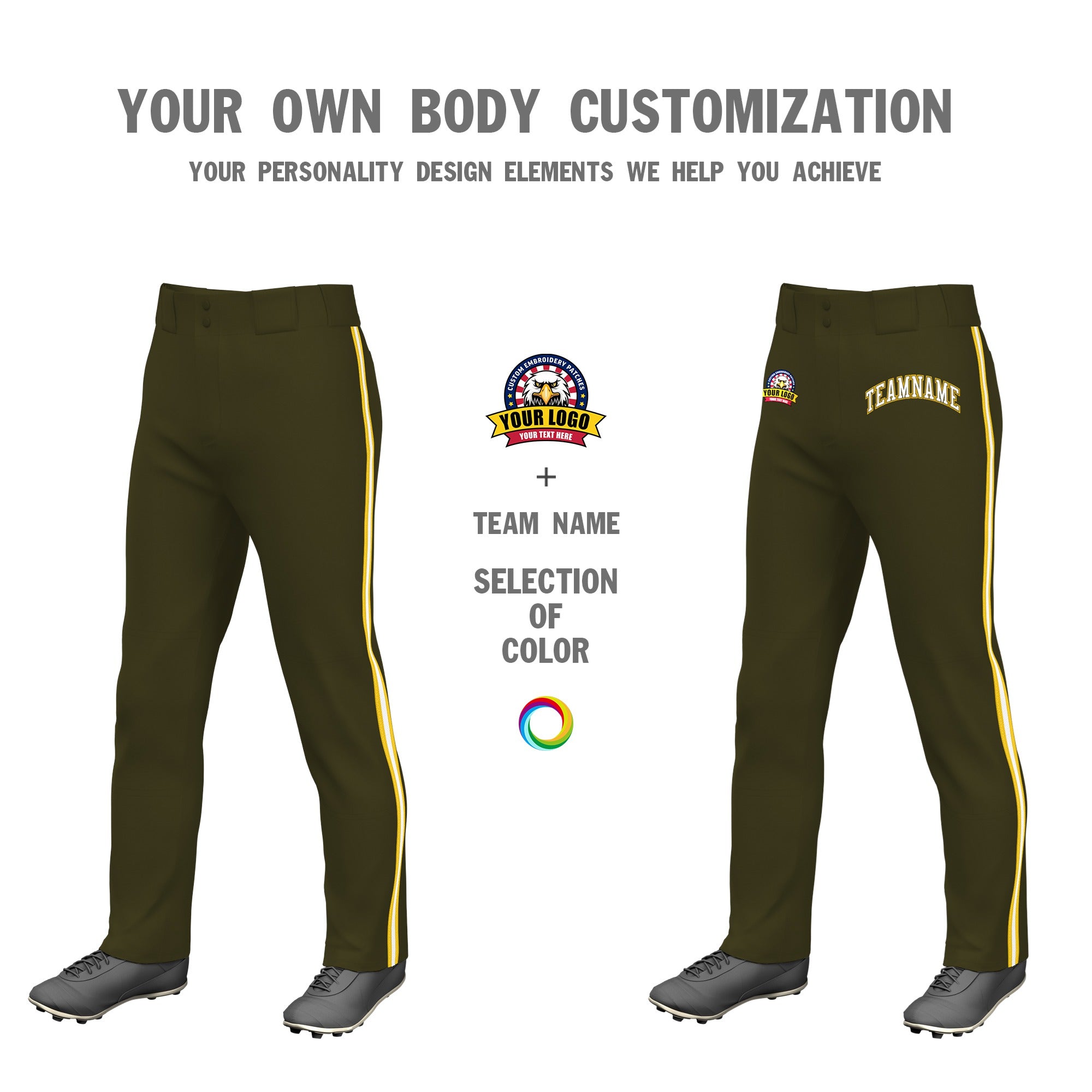 Custom Olive Gold01 White-Gold01 Classic Fit Stretch Practice Loose-fit Baseball Pants