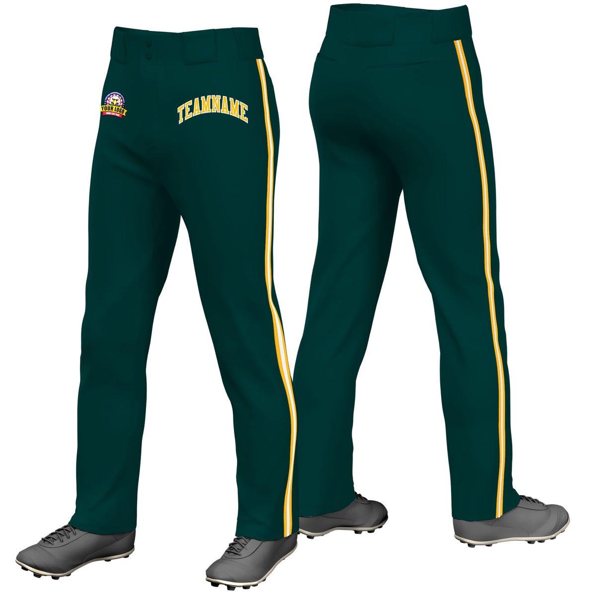 Custom Midnight Green Gold01 White-Gold01 Classic Fit Stretch Practice Loose-fit Baseball Pants