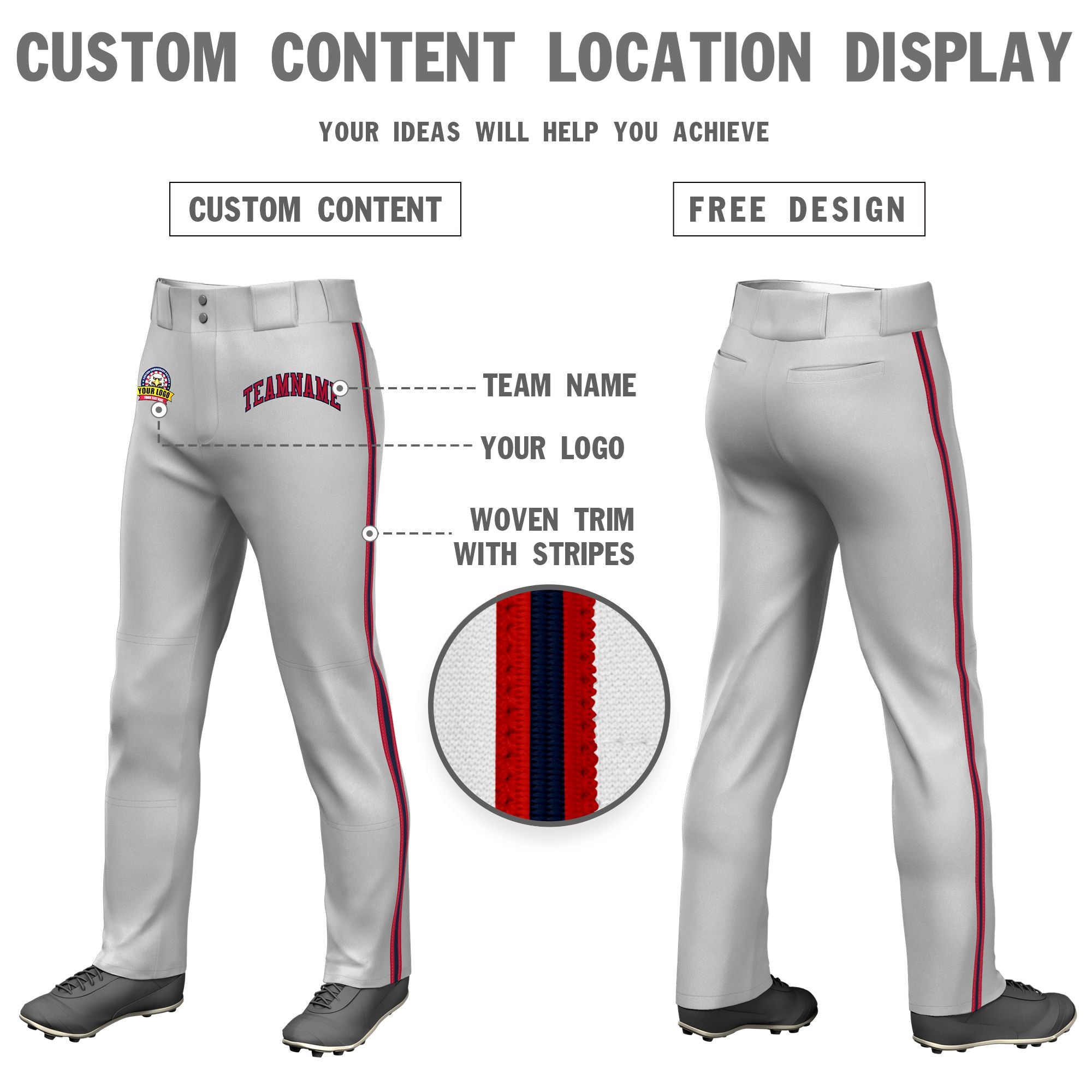 Custom Gray Red Navy-Red Classic Fit Stretch Practice Loose-fit Baseball Pants