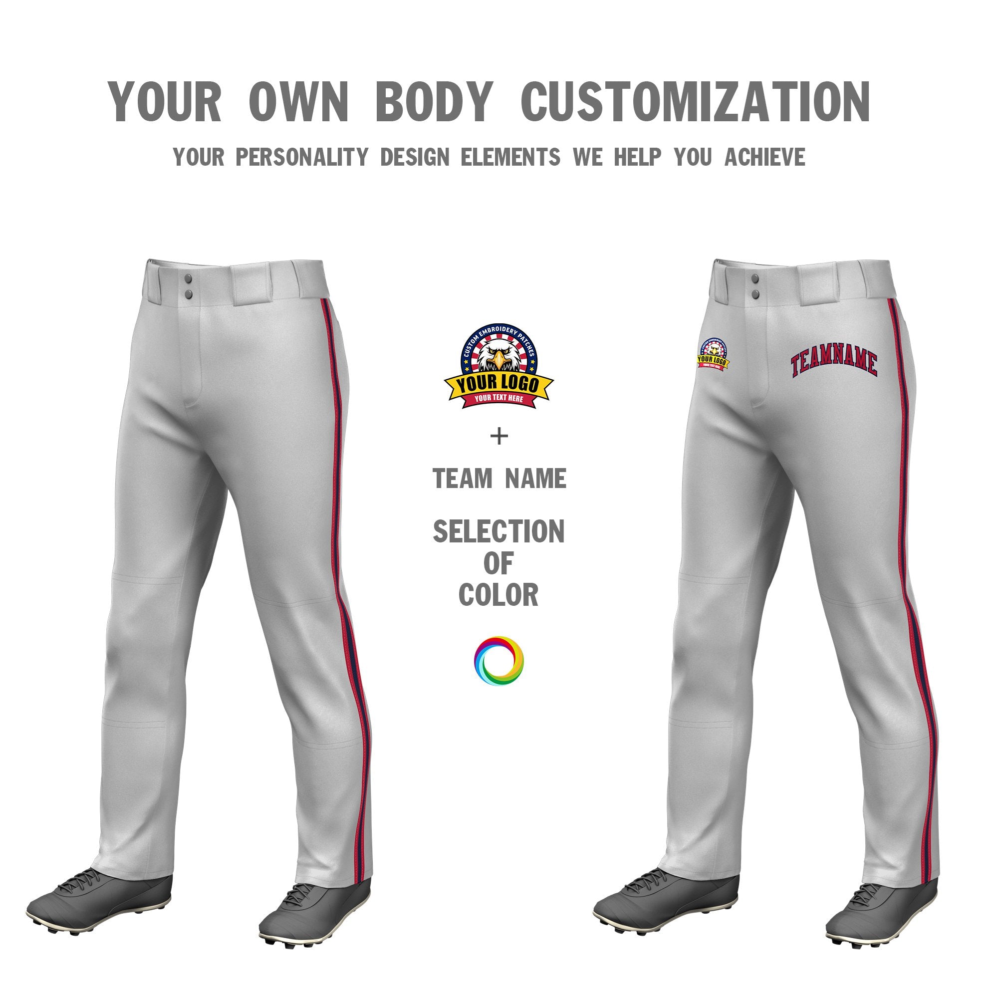 Custom Gray Red Navy-Red Classic Fit Stretch Practice Loose-fit Baseball Pants