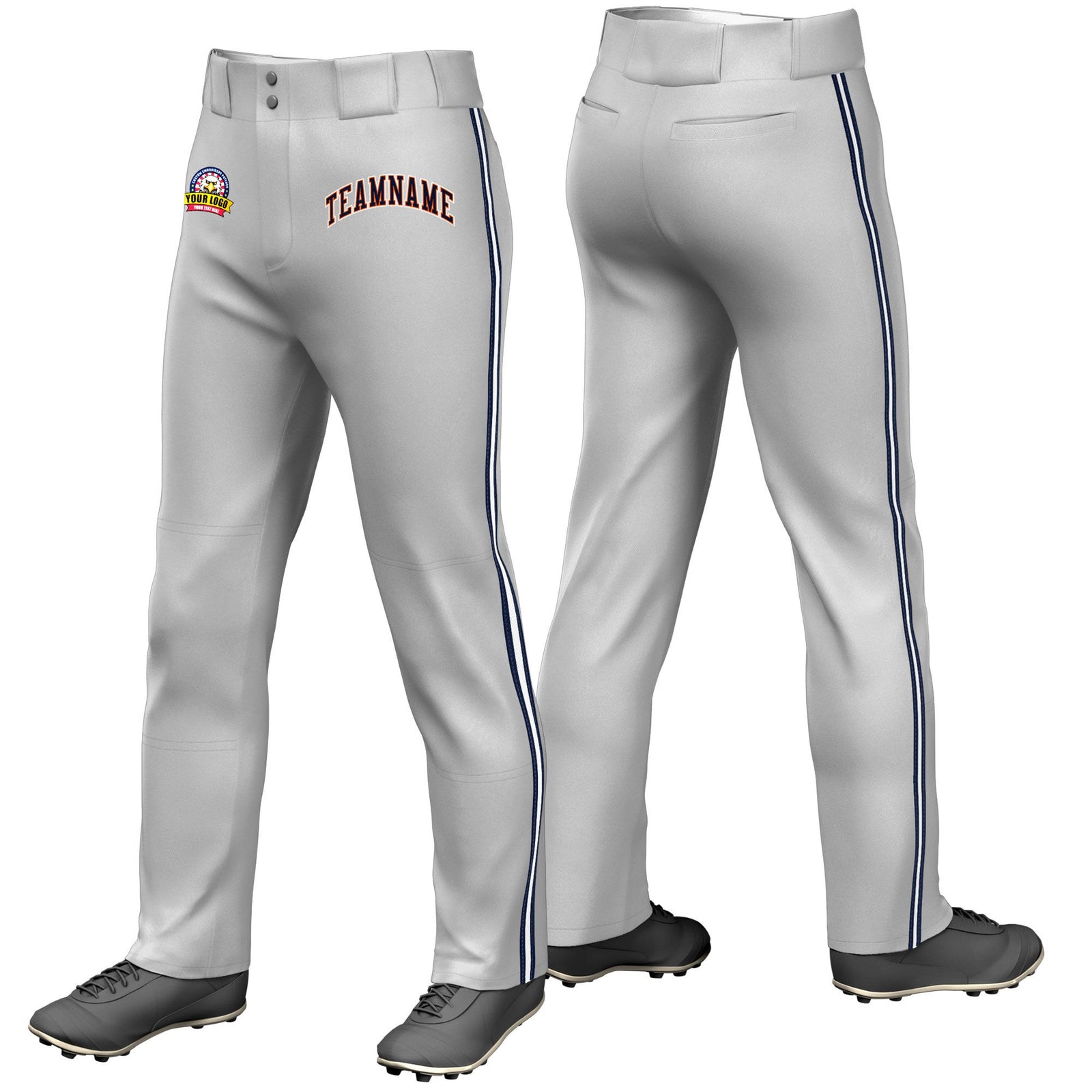 Custom Gray Navy White-Navy Classic Fit Stretch Practice Loose-fit Baseball Pants