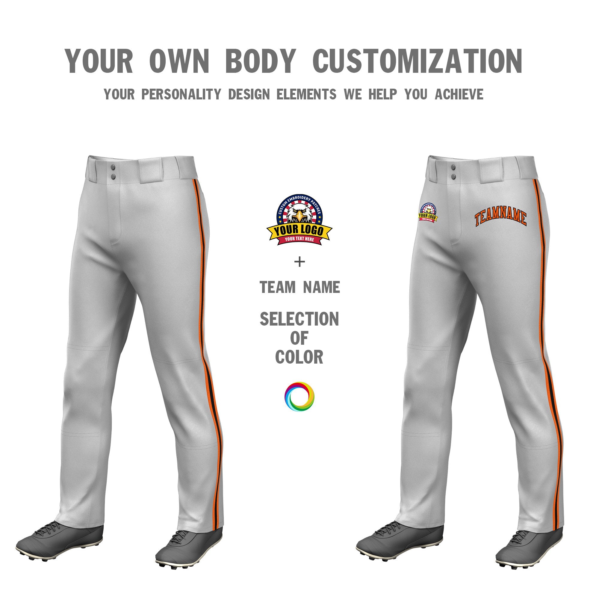 Custom Gray Orange Black-Orange Classic Fit Stretch Practice Loose-fit Baseball Pants