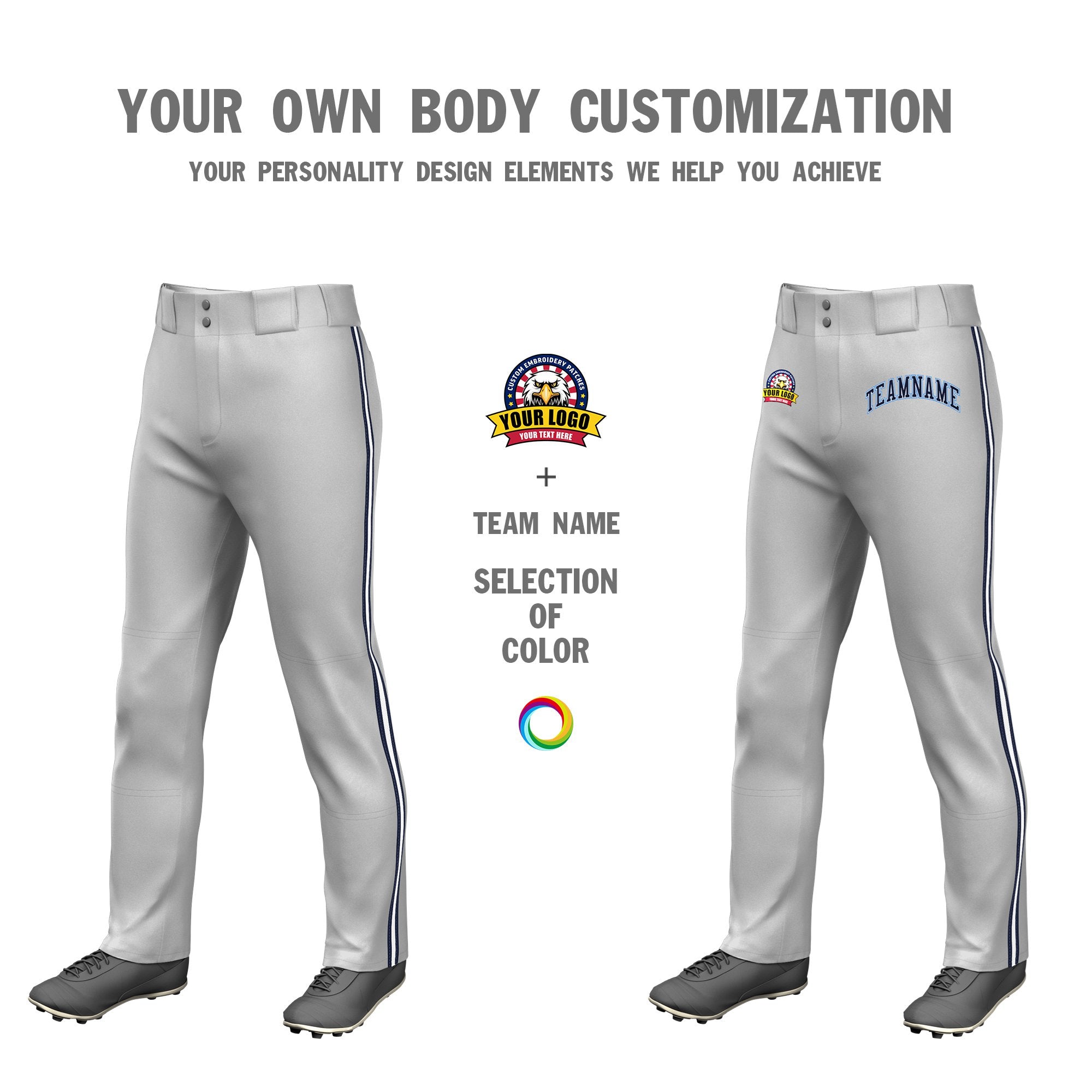 Custom Gray Navy White-Navy Classic Fit Stretch Practice Loose-fit Baseball Pants