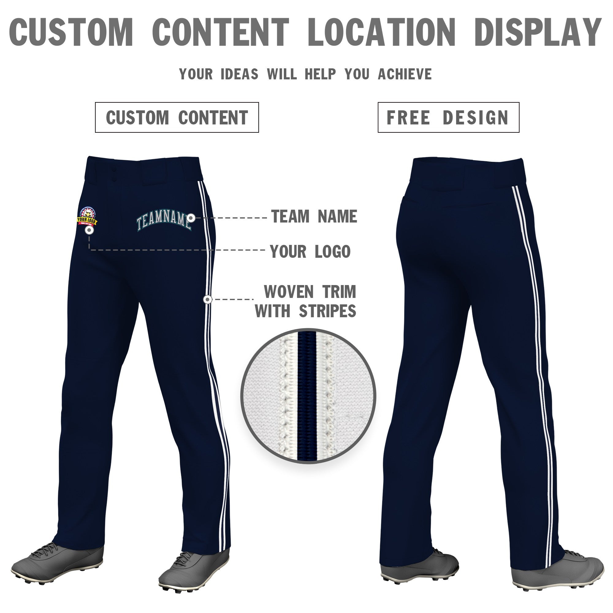 Custom Navy White Navy-White Classic Fit Stretch Practice Loose-fit Baseball Pants