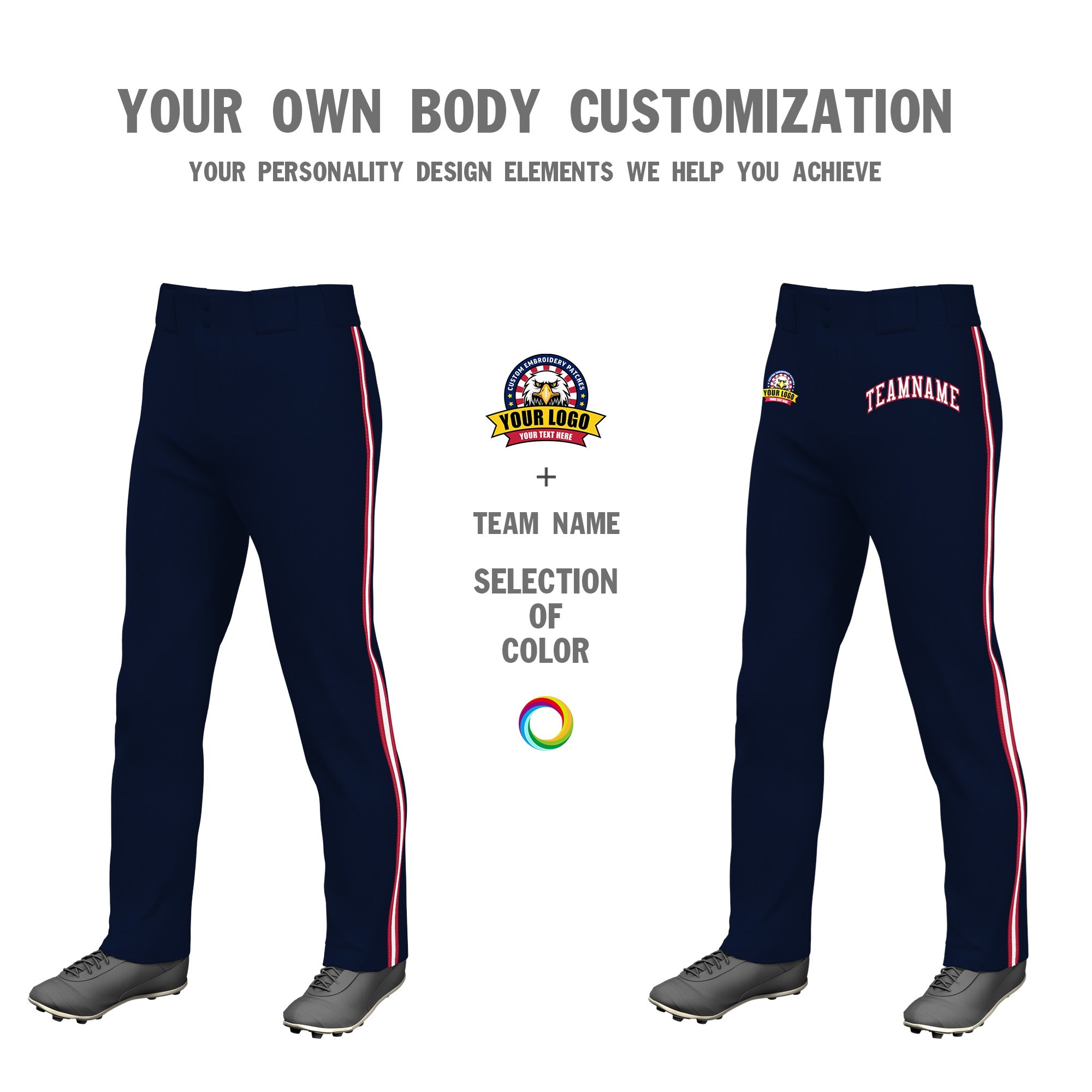 Custom Navy Red White-Red Classic Fit Stretch Practice Loose-fit Baseball Pants