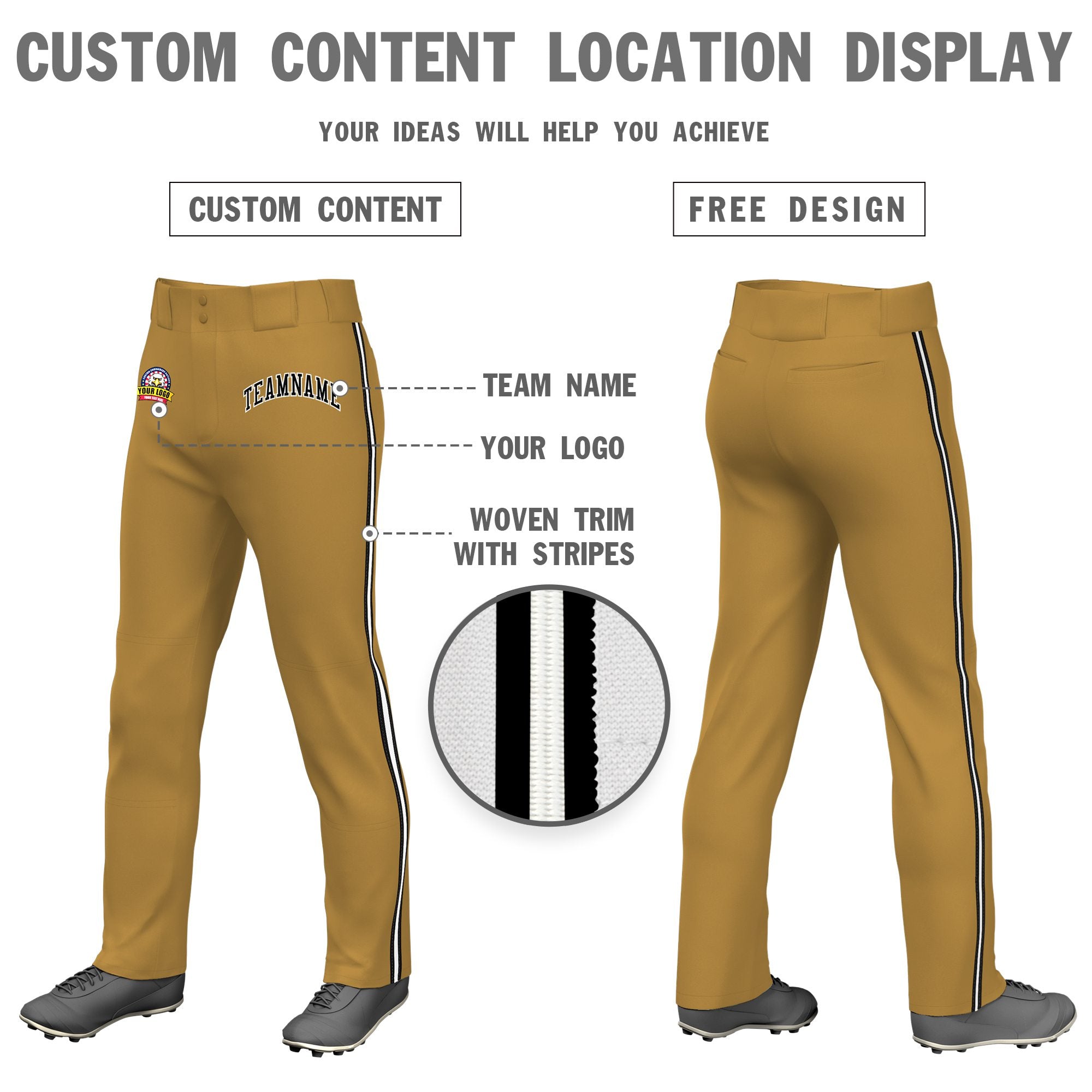 Custom Old Gold Black White-Black Classic Fit Stretch Practice Loose-fit Baseball Pants