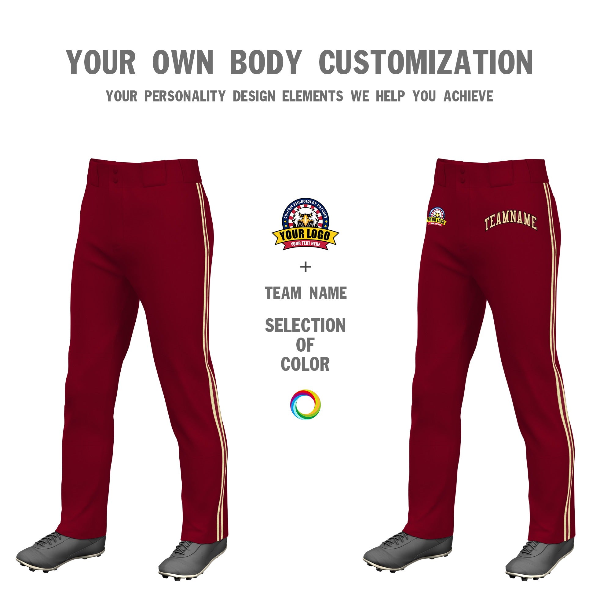 Custom Crimson Khaki Crimson-Khaki Classic Fit Stretch Practice Loose-fit Baseball Pants