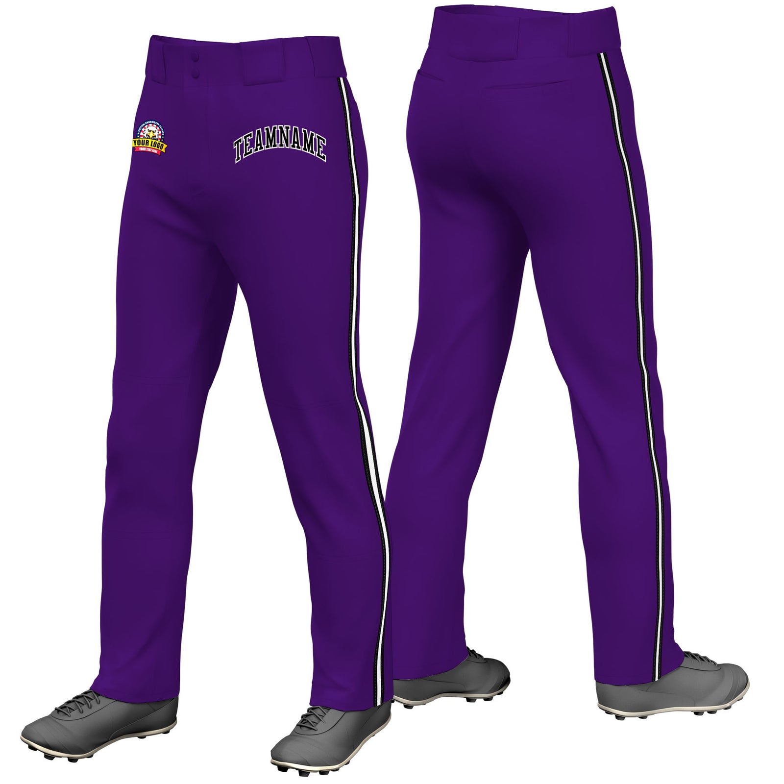 Custom Purple Black White-Black Classic Fit Stretch Practice Loose-fit Baseball Pants