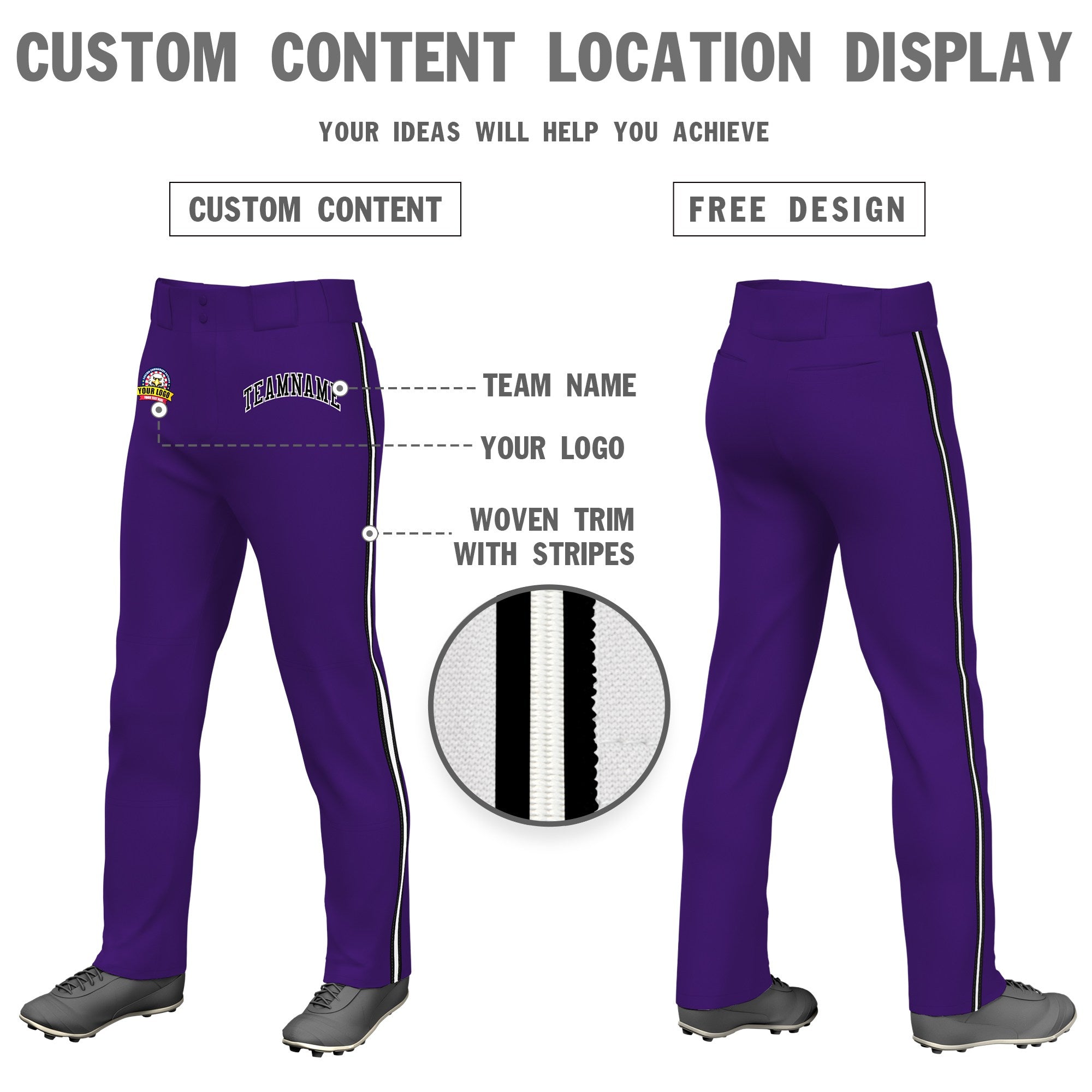 Custom Purple Black White-Black Classic Fit Stretch Practice Loose-fit Baseball Pants