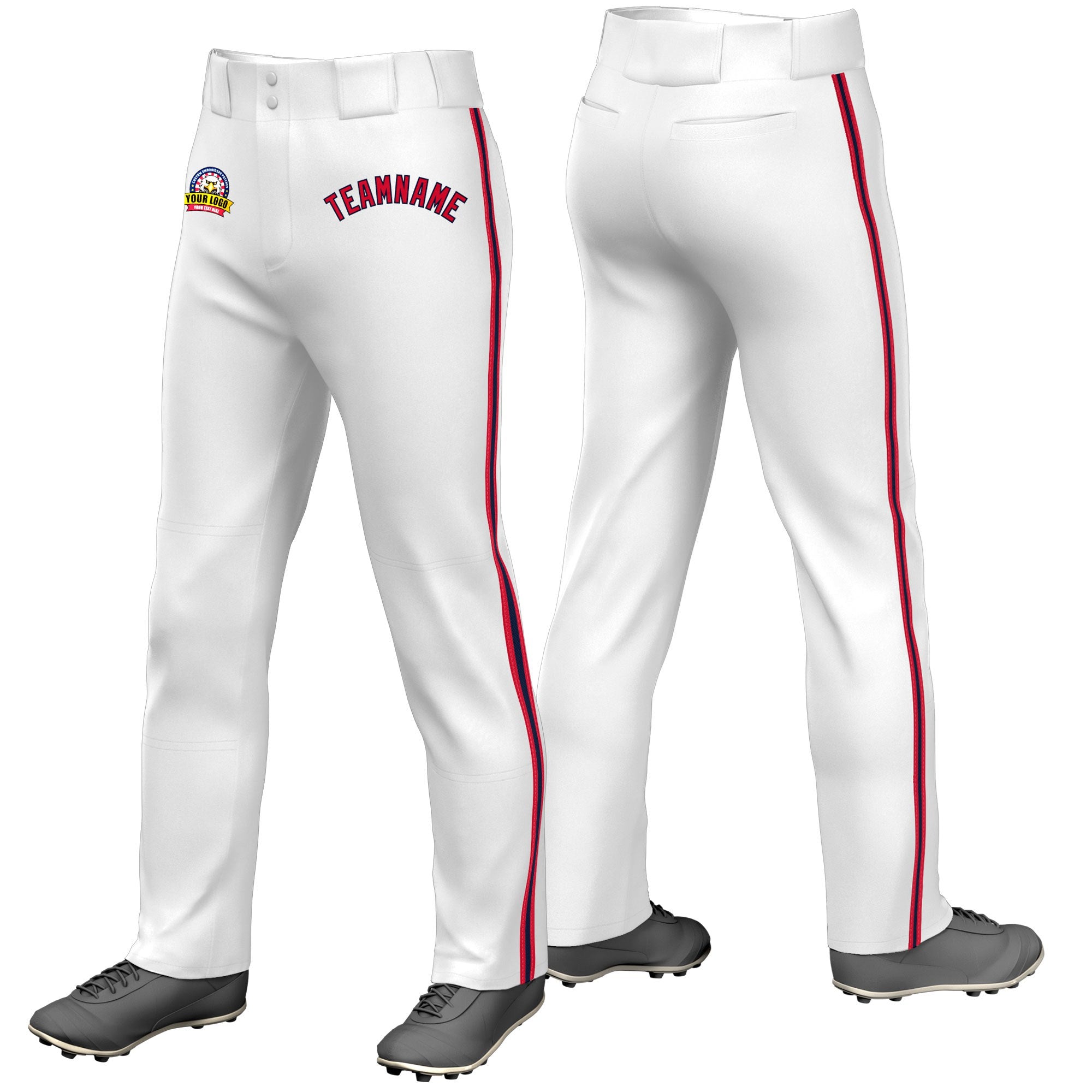 Custom White Red Navy-Red Classic Fit Stretch Practice Loose-fit Baseball Pants