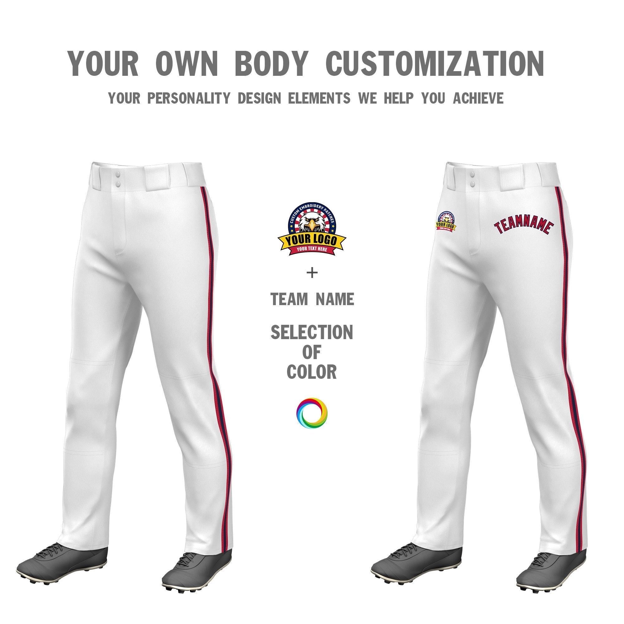 Custom White Red Navy-Red Classic Fit Stretch Practice Loose-fit Baseball Pants