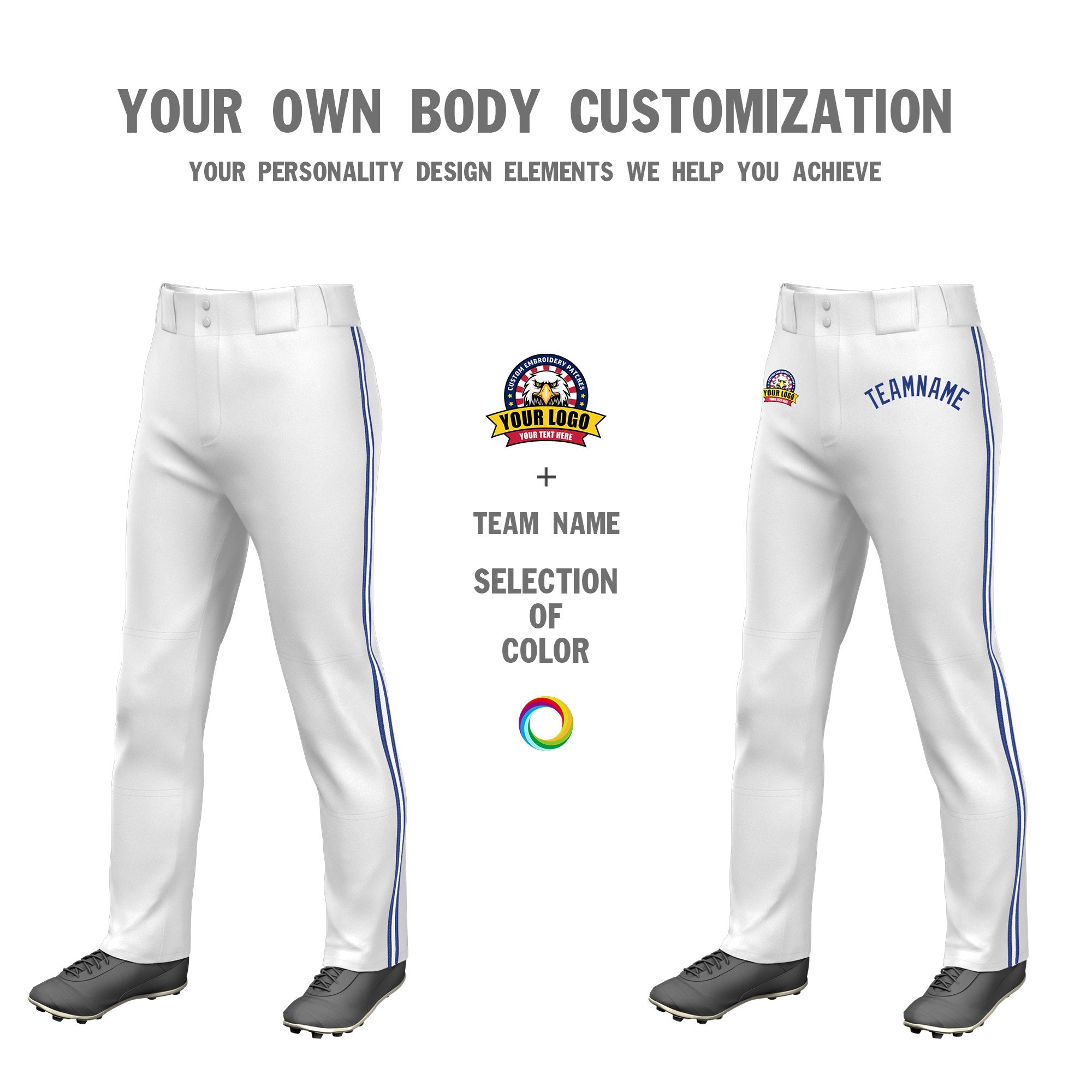 Custom White Royal Blue White-Royal Blue Classic Fit Stretch Practice Loose-fit Baseball Pants