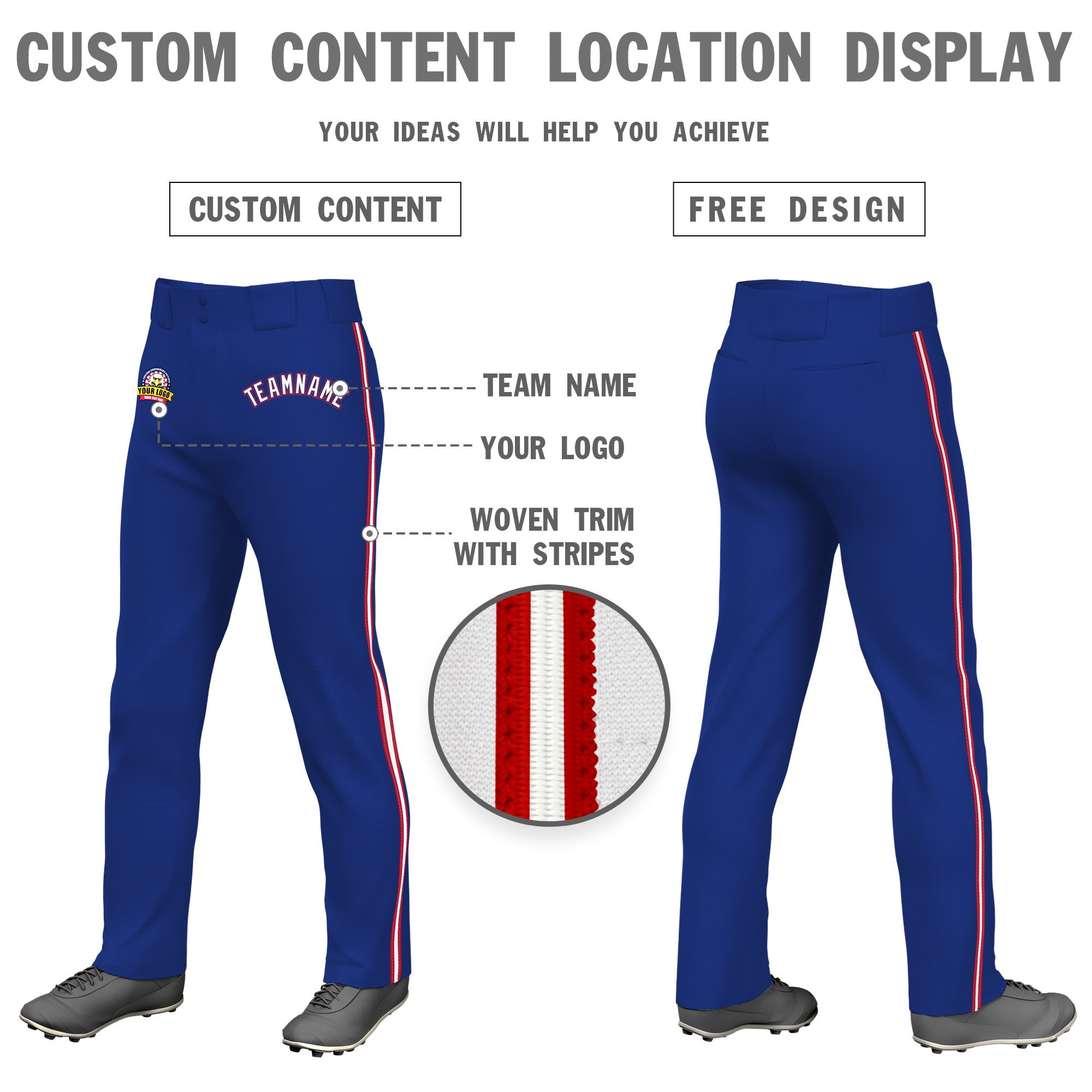 Custom Royal Blue Red White-Red Classic Fit Stretch Practice Loose-fit Baseball Pants