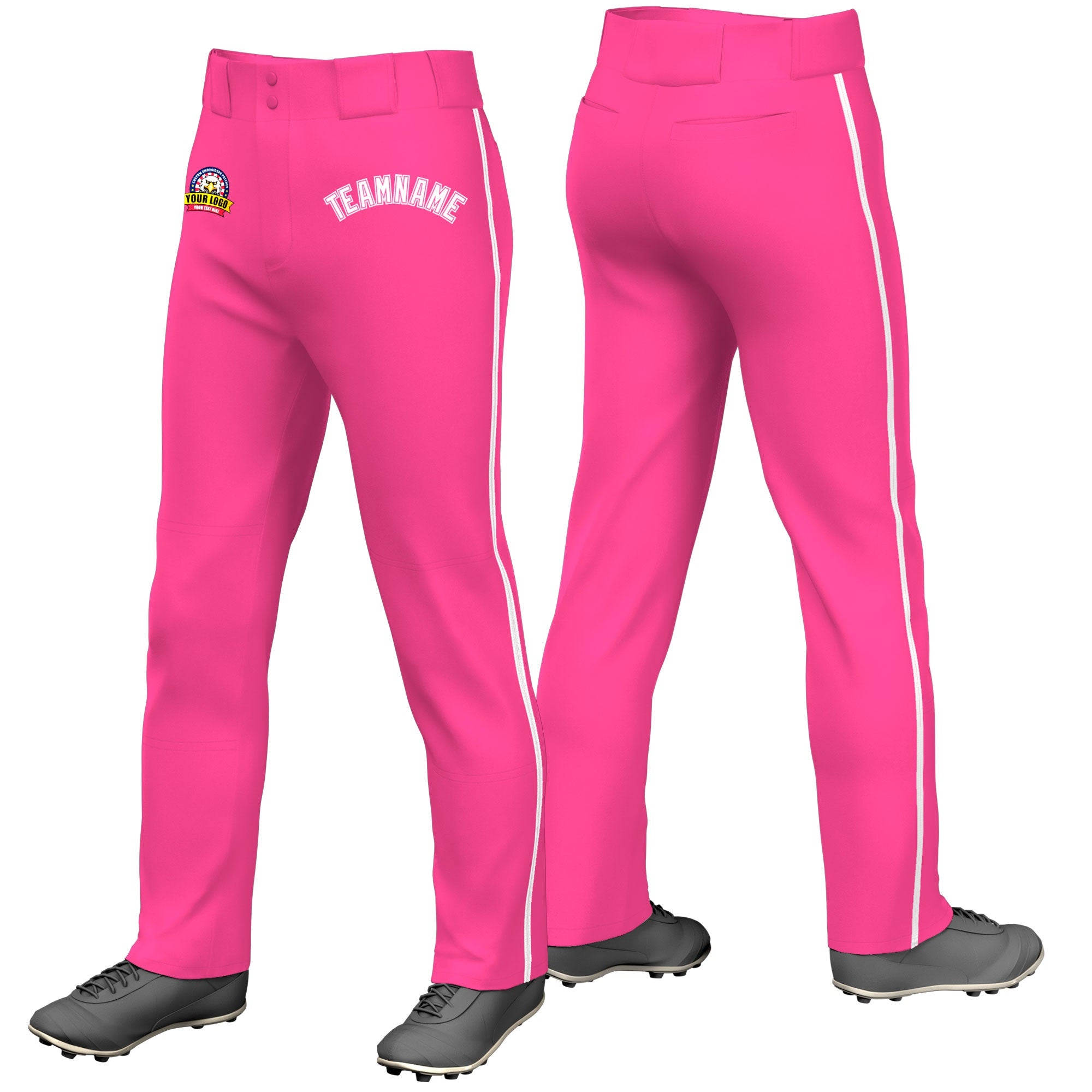 Custom Pink White Classic Fit Stretch Practice Loose-fit Baseball Pants