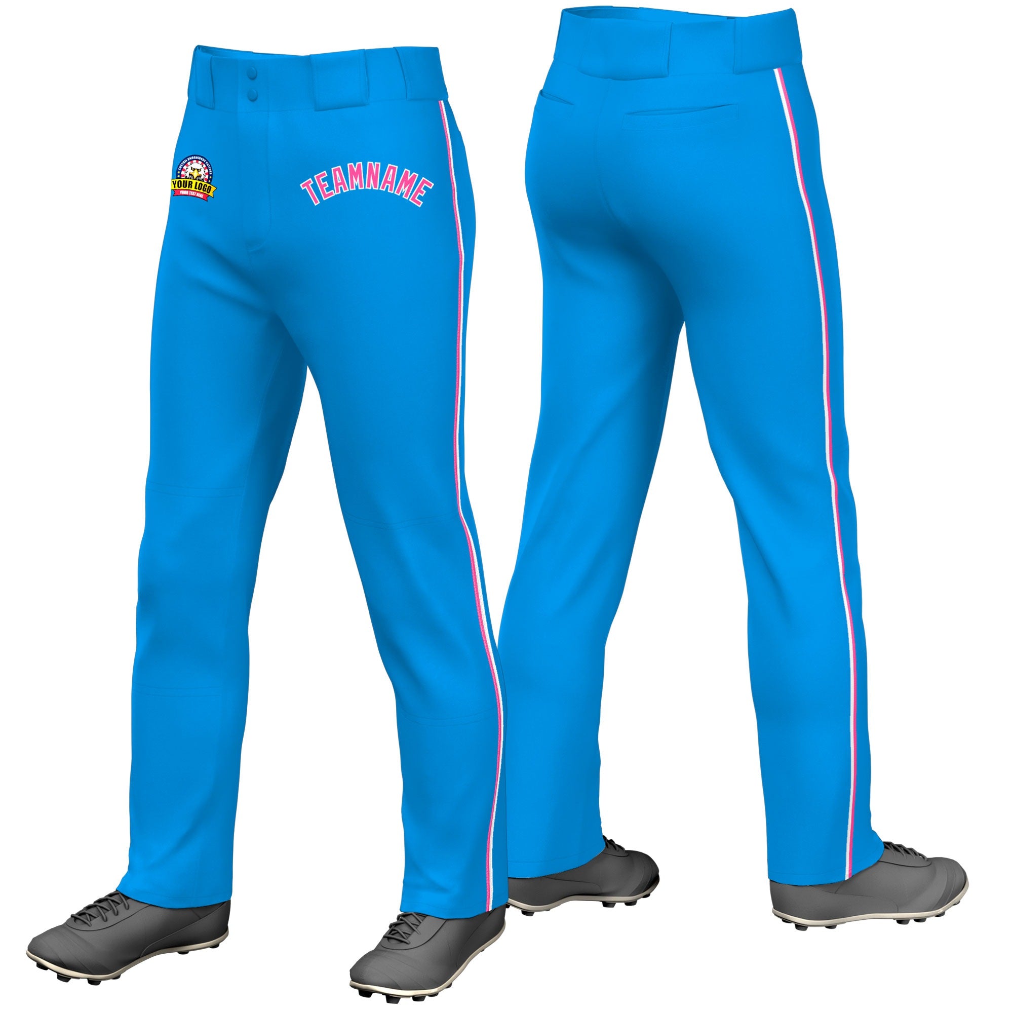 Custom Powder Blue Pink-WhiteClassic Fit Stretch Practice Loose-fit Baseball Pants