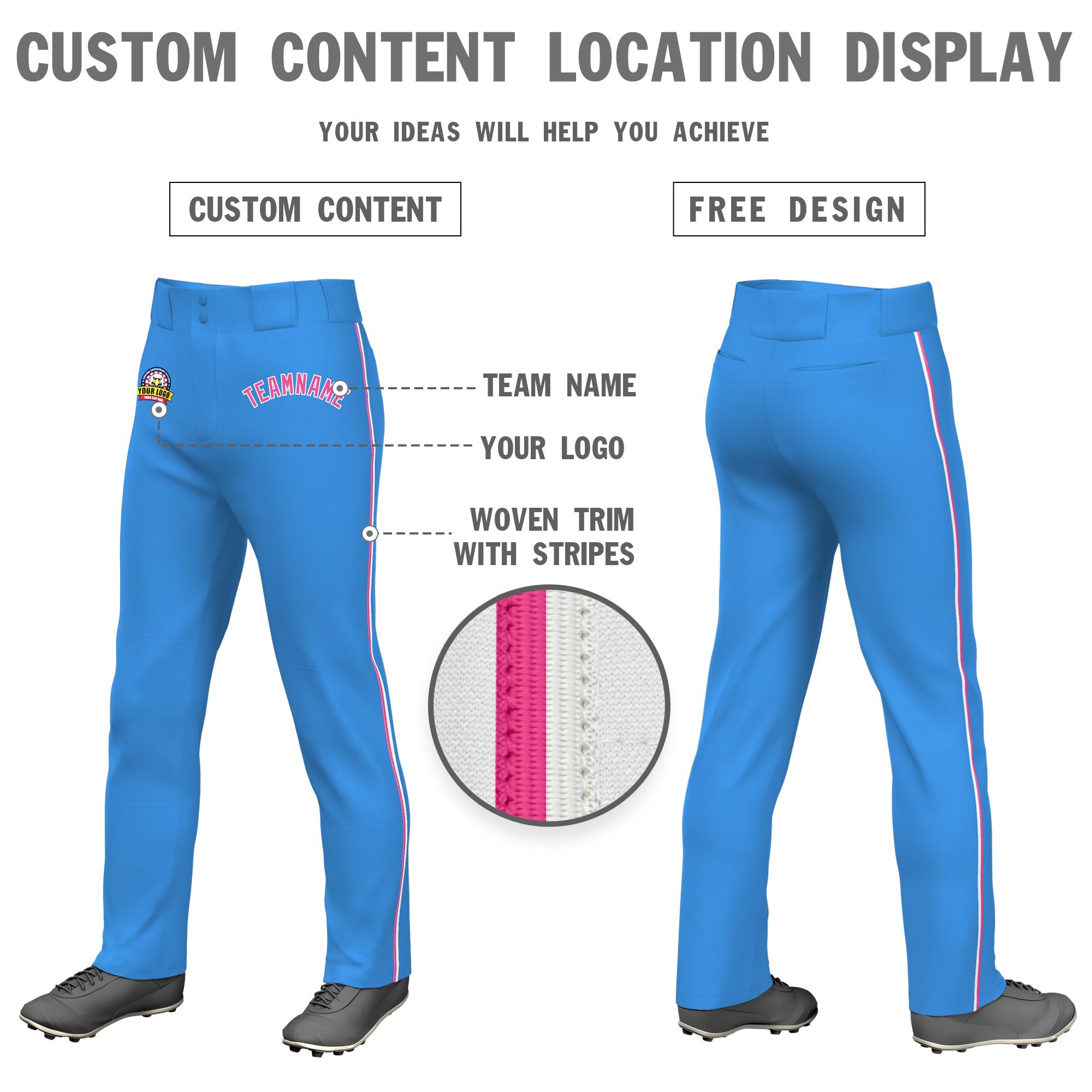 Custom Powder Blue Pink-WhiteClassic Fit Stretch Practice Loose-fit Baseball Pants