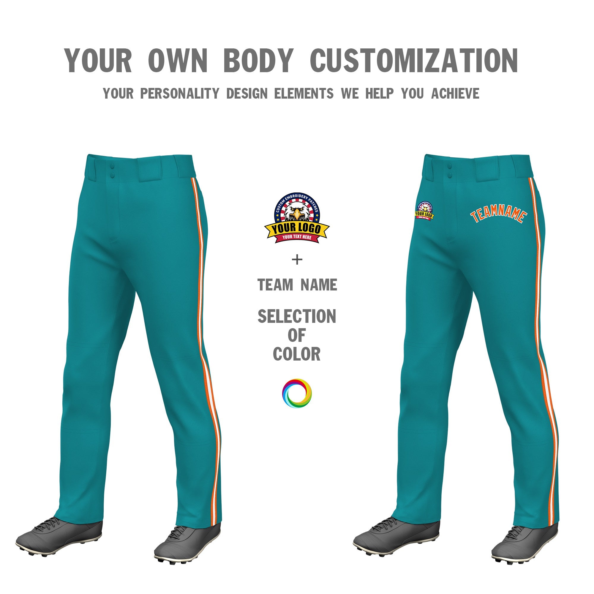 Custom Aqua Orange White-Orange Classic Fit Stretch Practice Loose-fit Baseball Pants