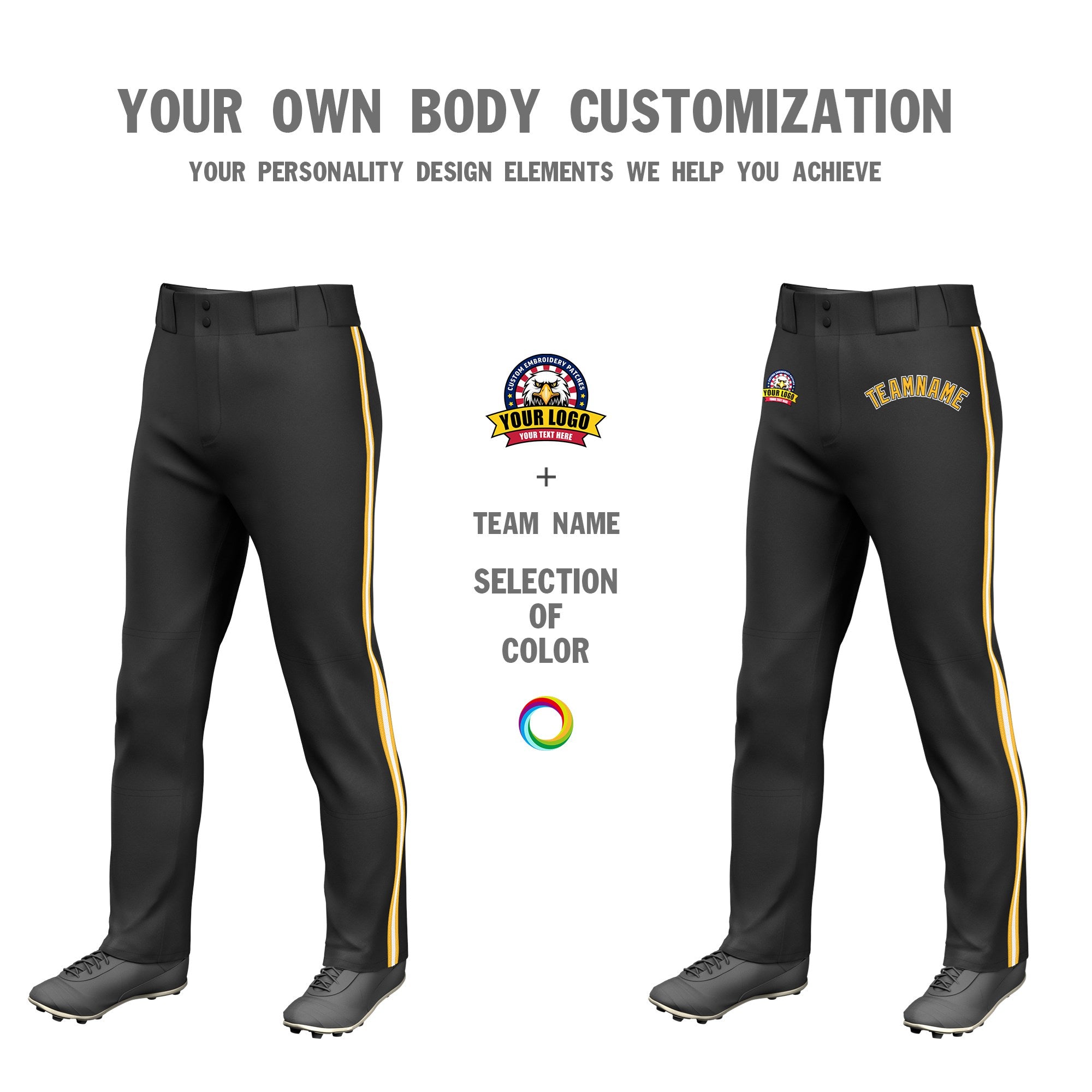 Custom Black Gold01 White-Gold01 Classic Fit Stretch Practice Loose-fit Baseball Pants