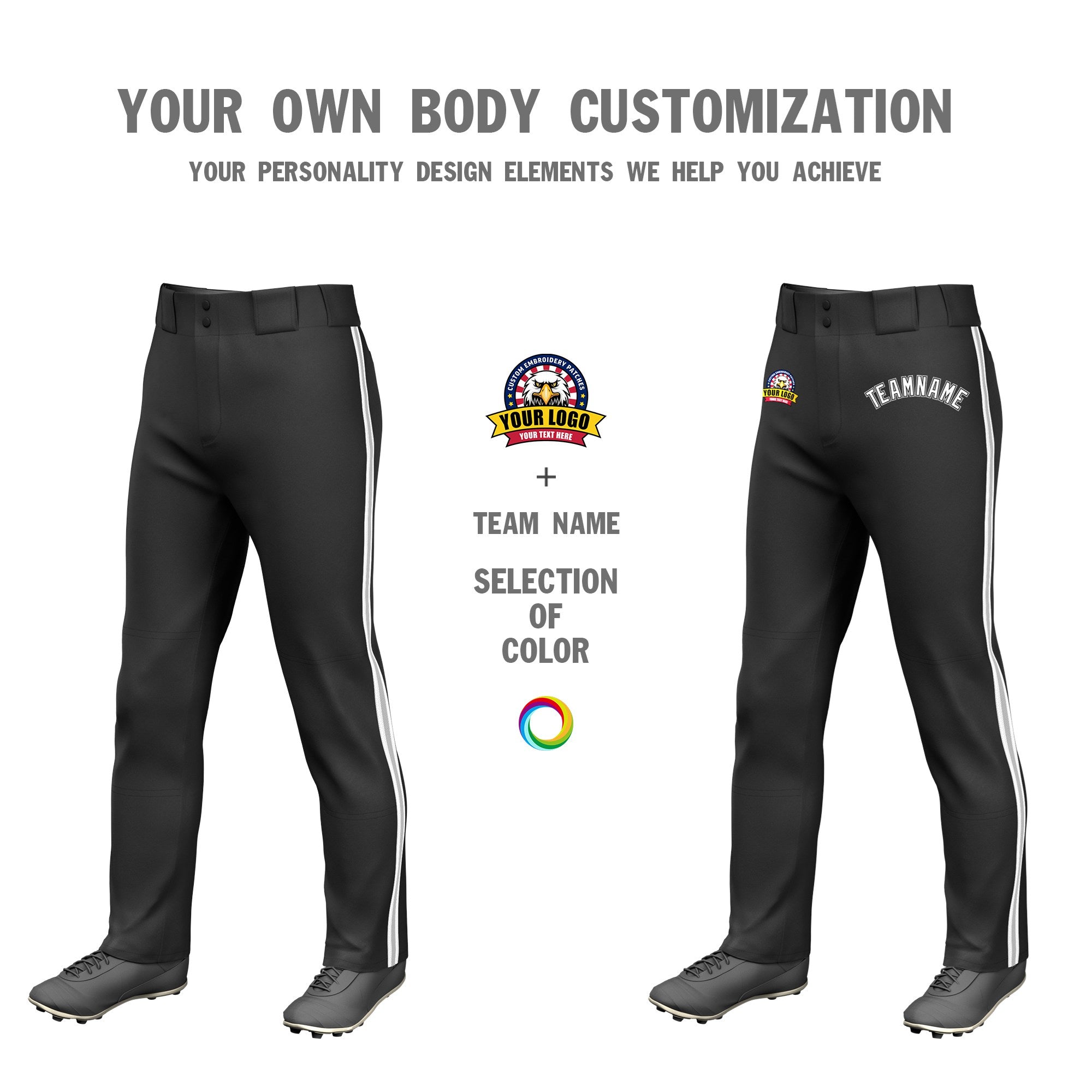 Custom Black White Gray-White Classic Fit Stretch Practice Loose-fit Baseball Pants