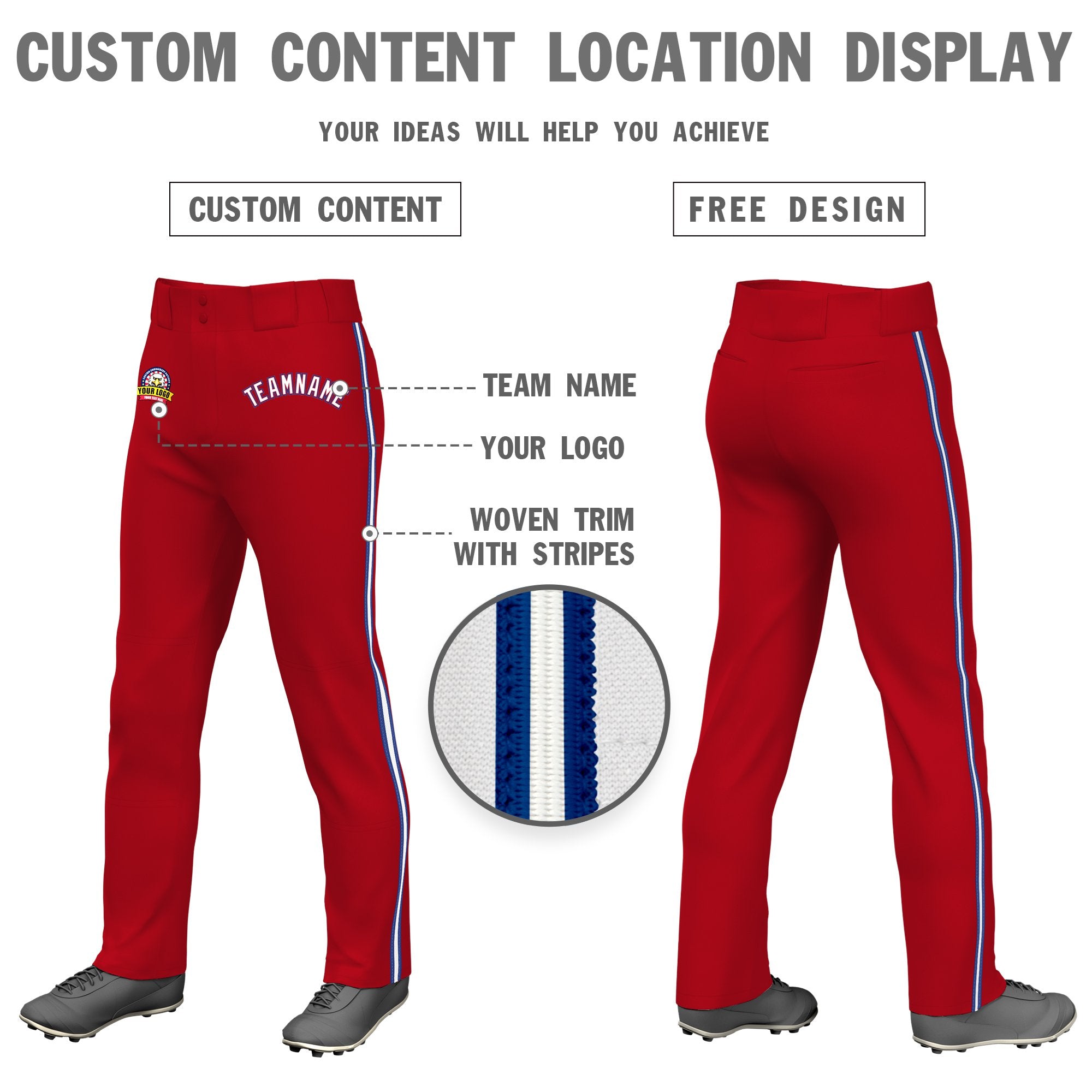 Custom Red Royal Blue White-Royal Blue Classic Fit Stretch Practice Loose-fit Baseball Pants