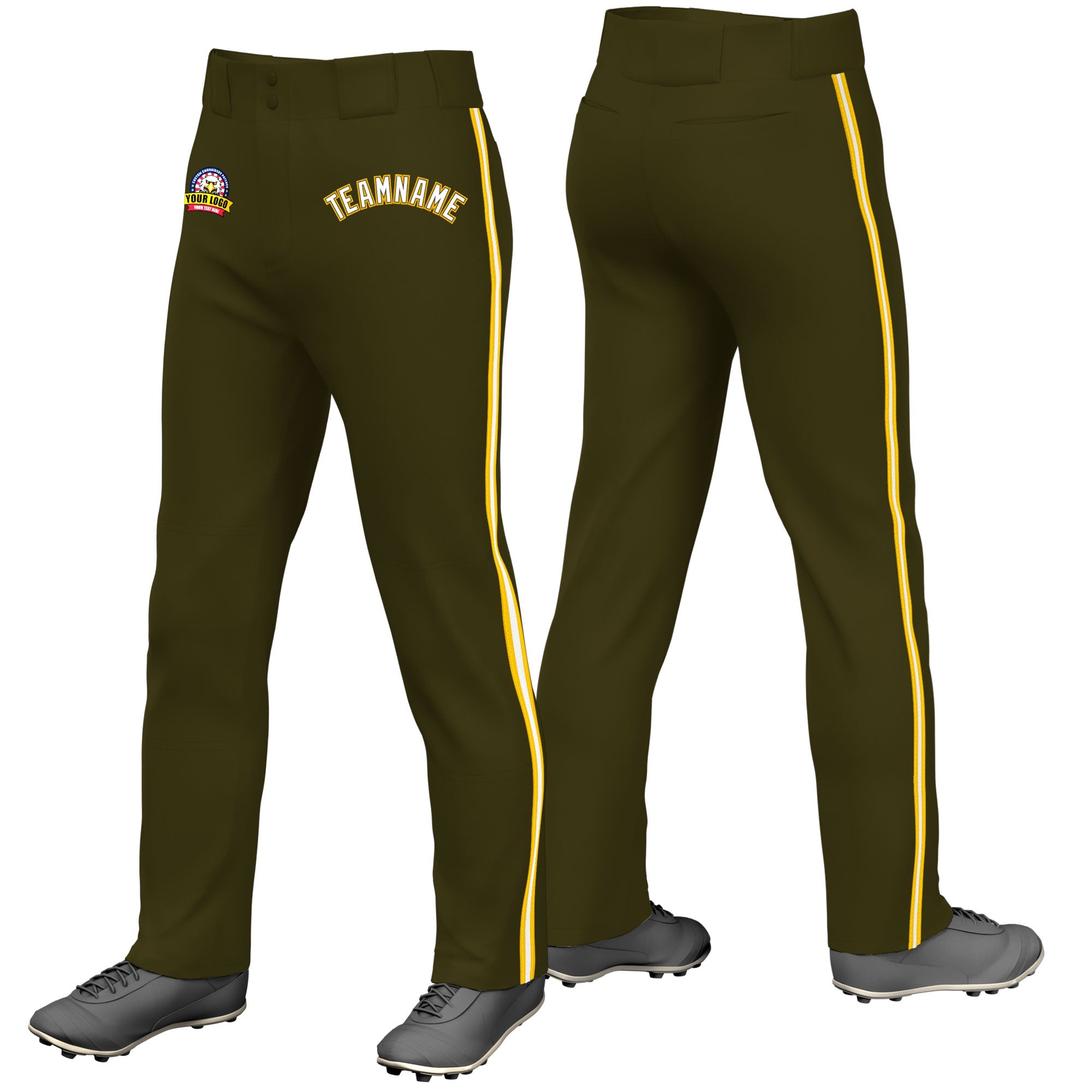 Custom Olive Gold01 White-Gold01 Classic Fit Stretch Practice Loose-fit Baseball Pants