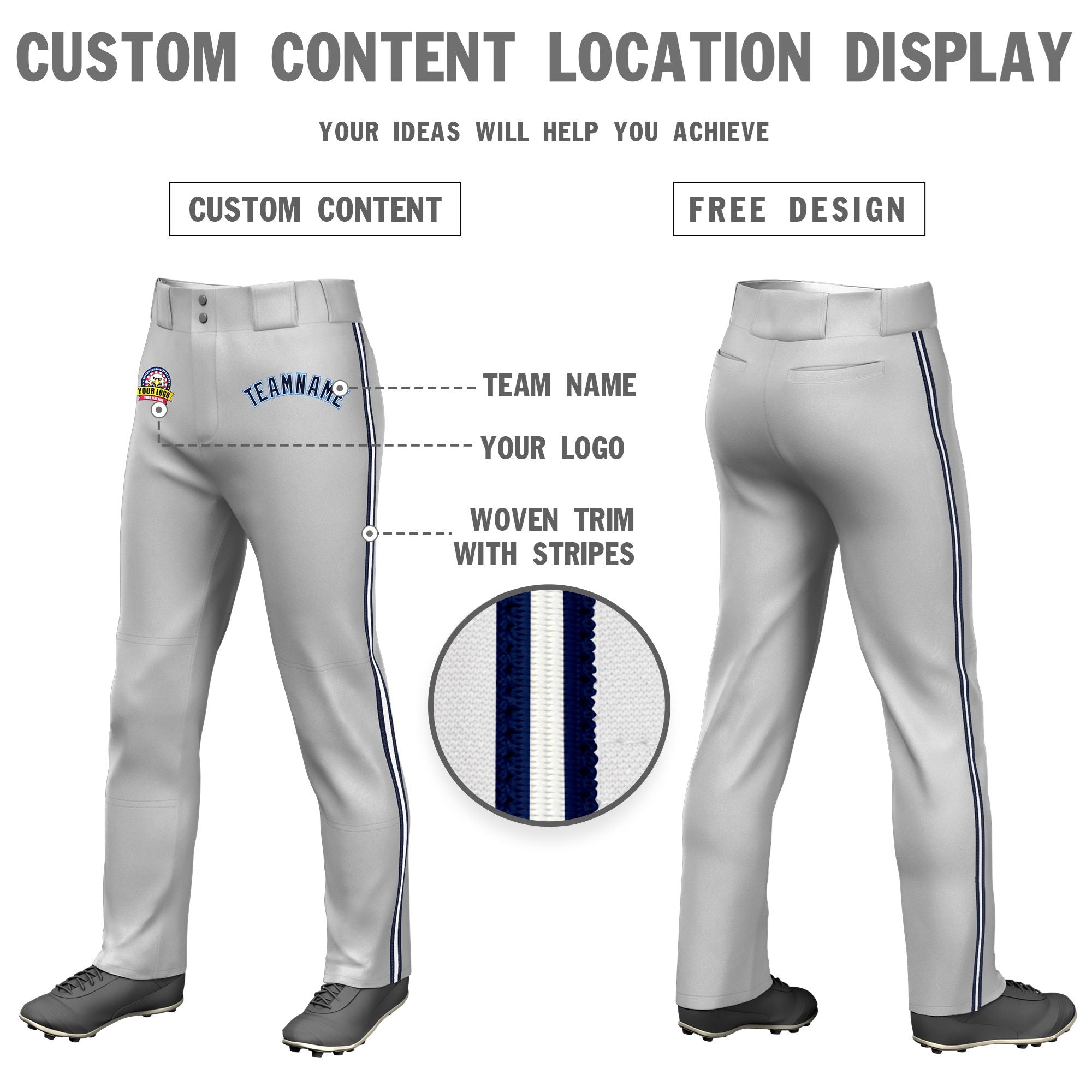 Custom Gray Navy White-Navy Classic Fit Stretch Practice Loose-fit Baseball Pants