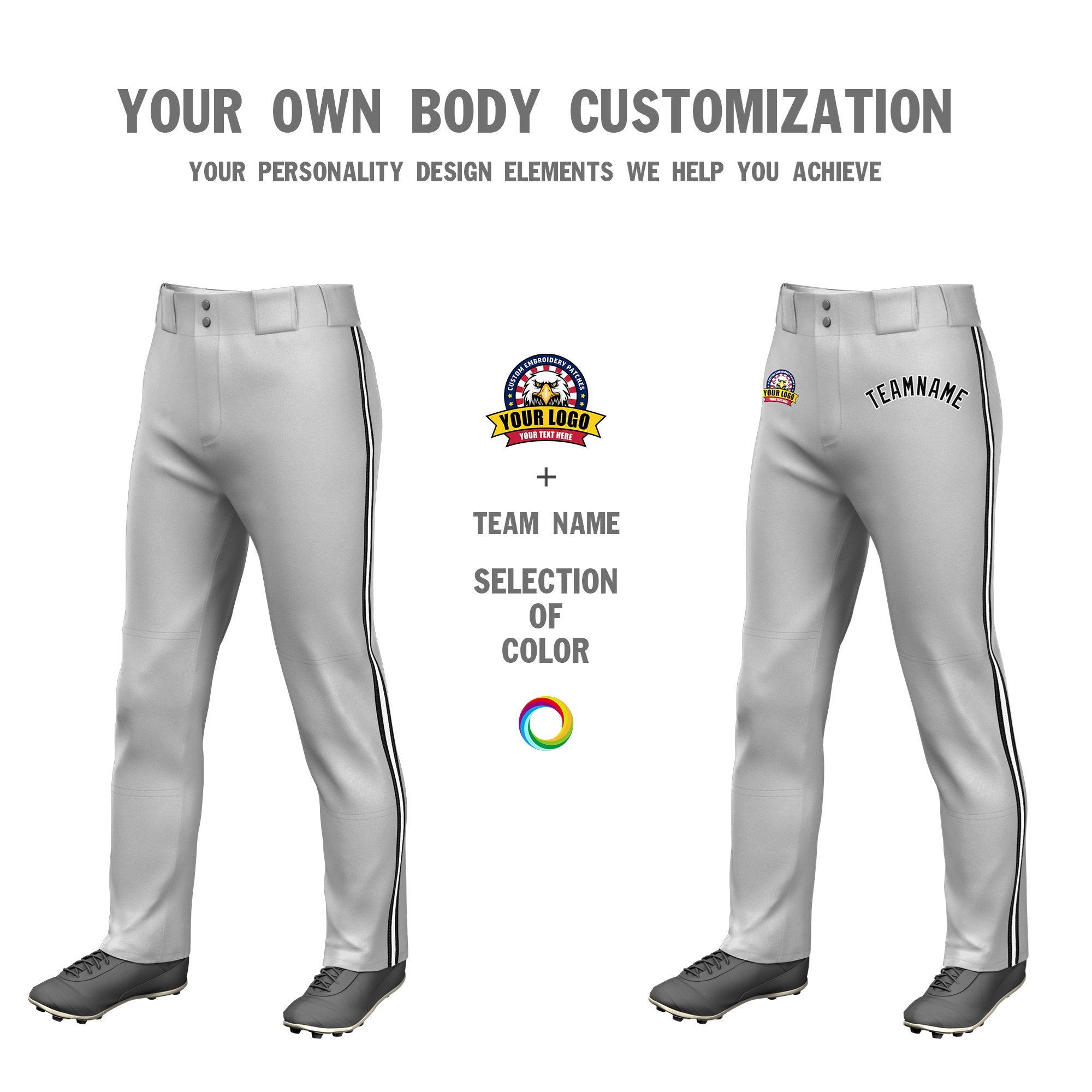 Custom Gray Black White-Black Classic Fit Stretch Practice Loose-fit Baseball Pants