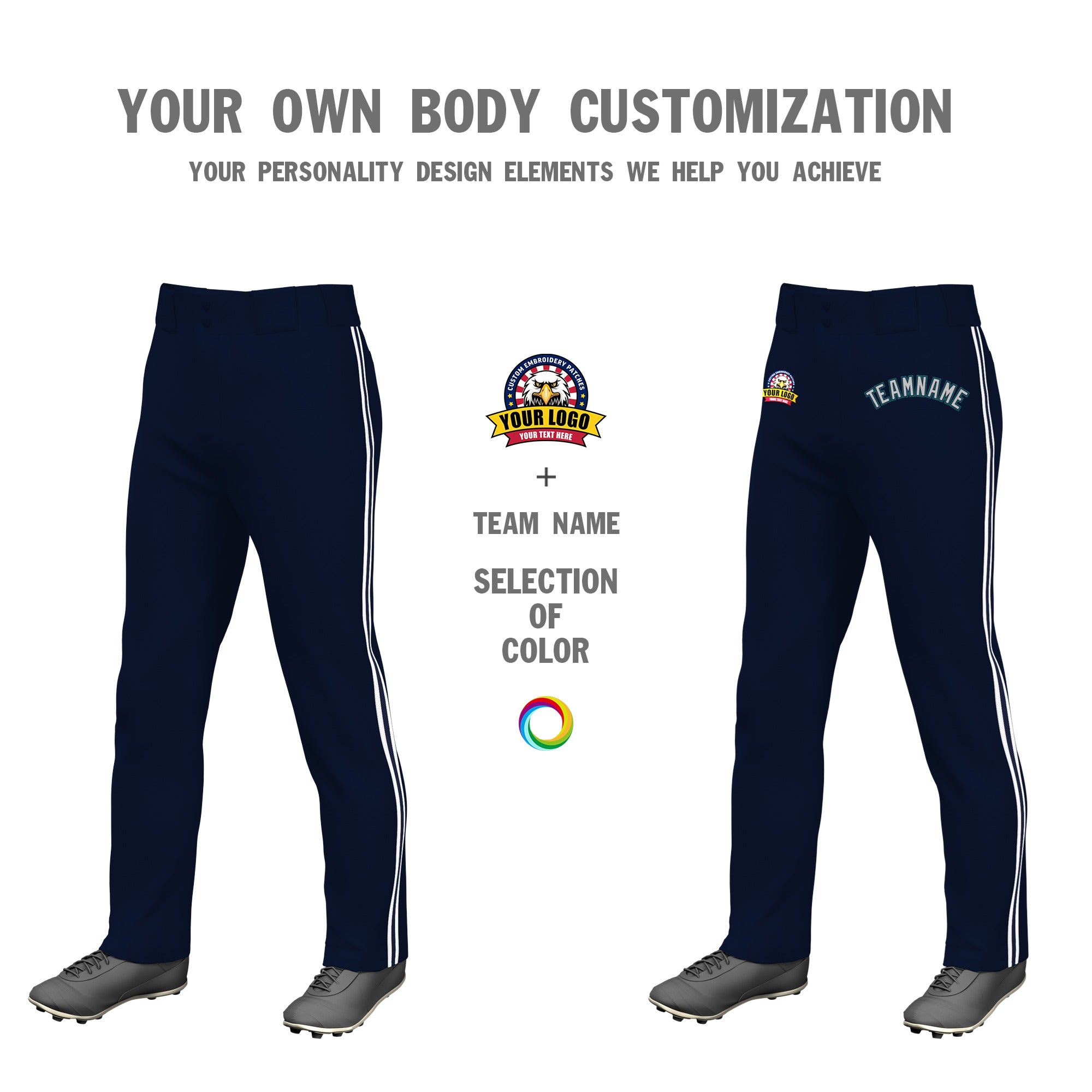 Custom Navy White Navy-White Classic Fit Stretch Practice Loose-fit Baseball Pants