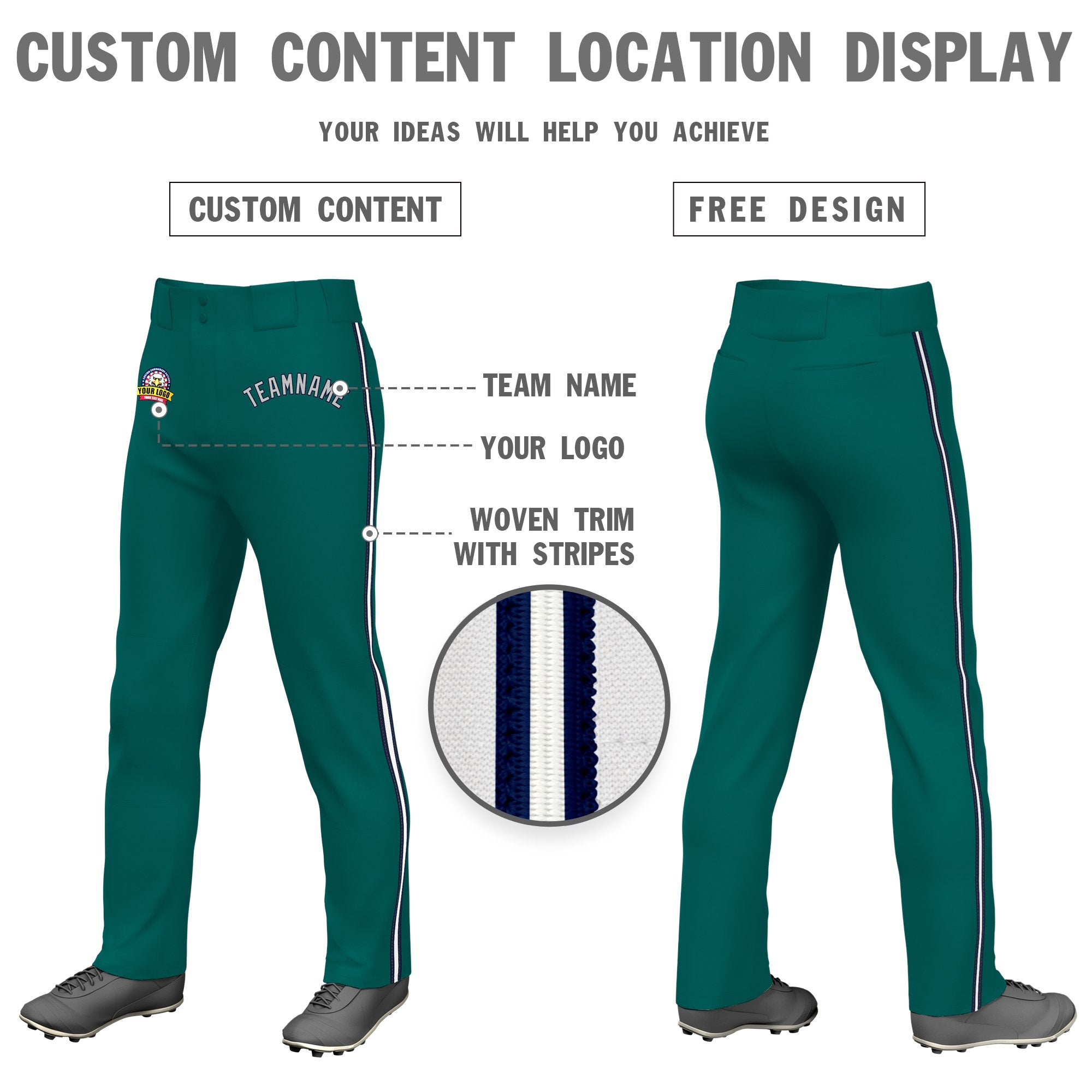 Custom Aqua Navy White-Navy Classic Fit Stretch Practice Loose-fit Baseball Pants