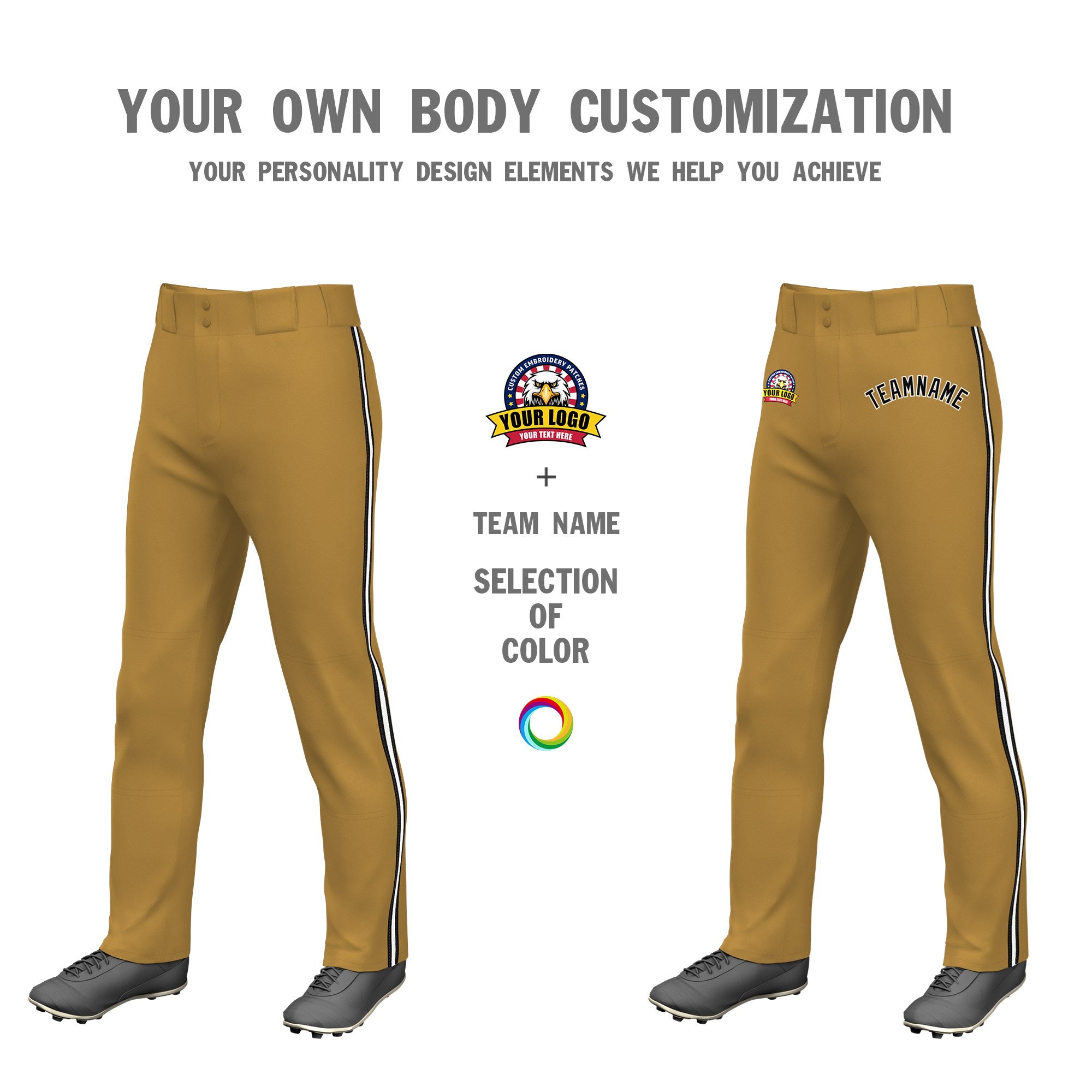 Custom Old Gold Black White-Black Classic Fit Stretch Practice Loose-fit Baseball Pants