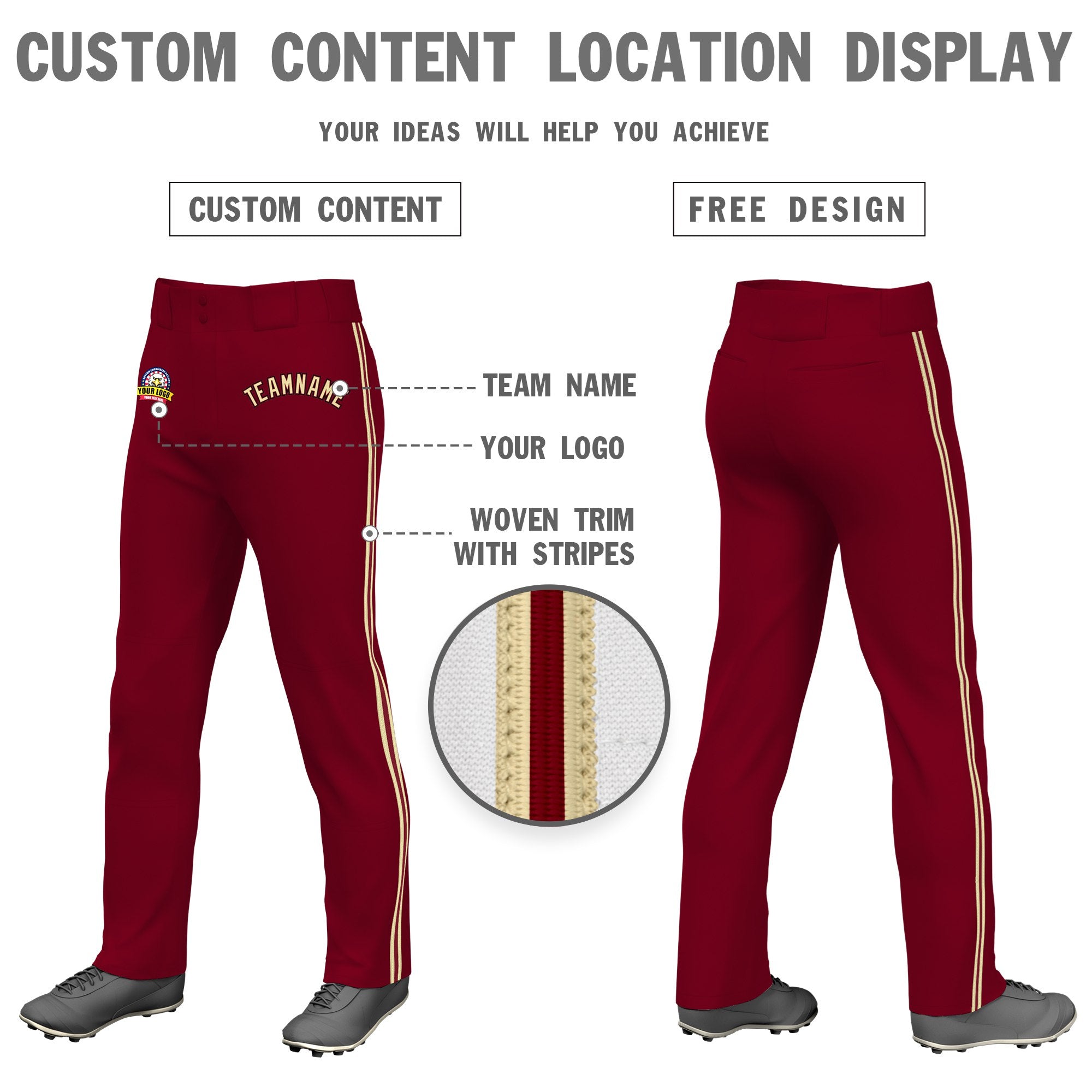 Custom Crimson Khaki Crimson-Khaki Classic Fit Stretch Practice Loose-fit Baseball Pants