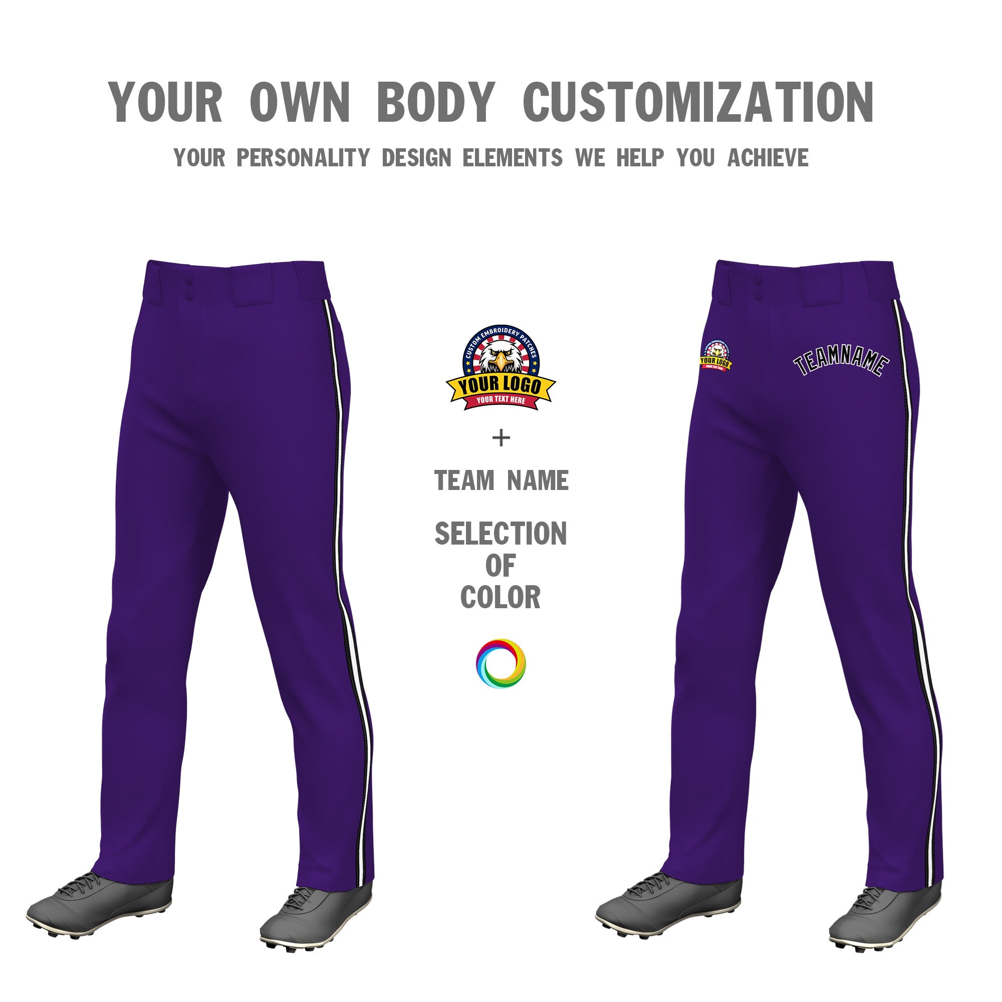 Custom Purple Black White-Black Classic Fit Stretch Practice Loose-fit Baseball Pants