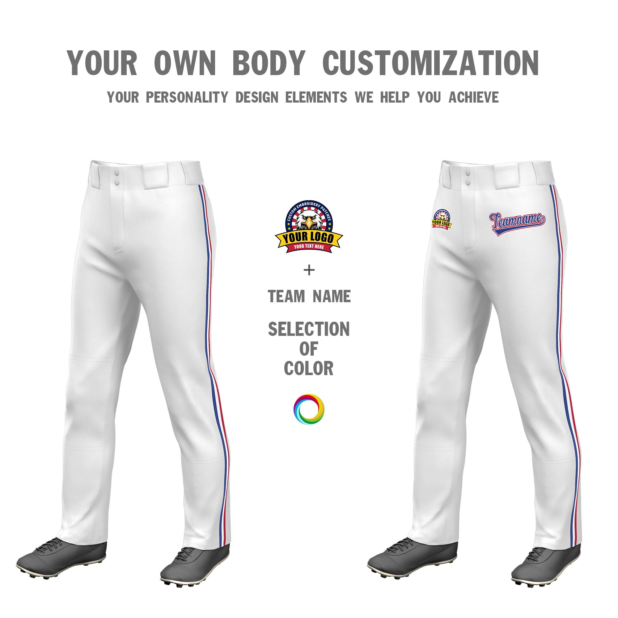 Custom White Royal Blue White-Red Classic Fit Stretch Practice Loose-fit Baseball Pants