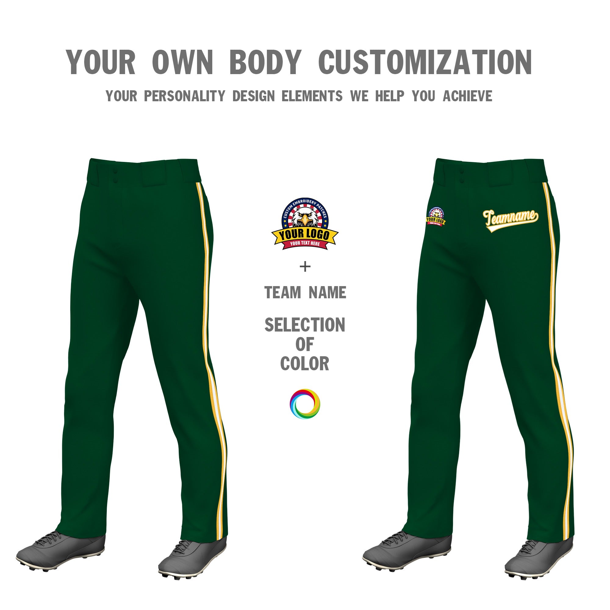 Custom Green Gold01 White-Gold01 Classic Fit Stretch Practice Loose-fit Baseball Pants