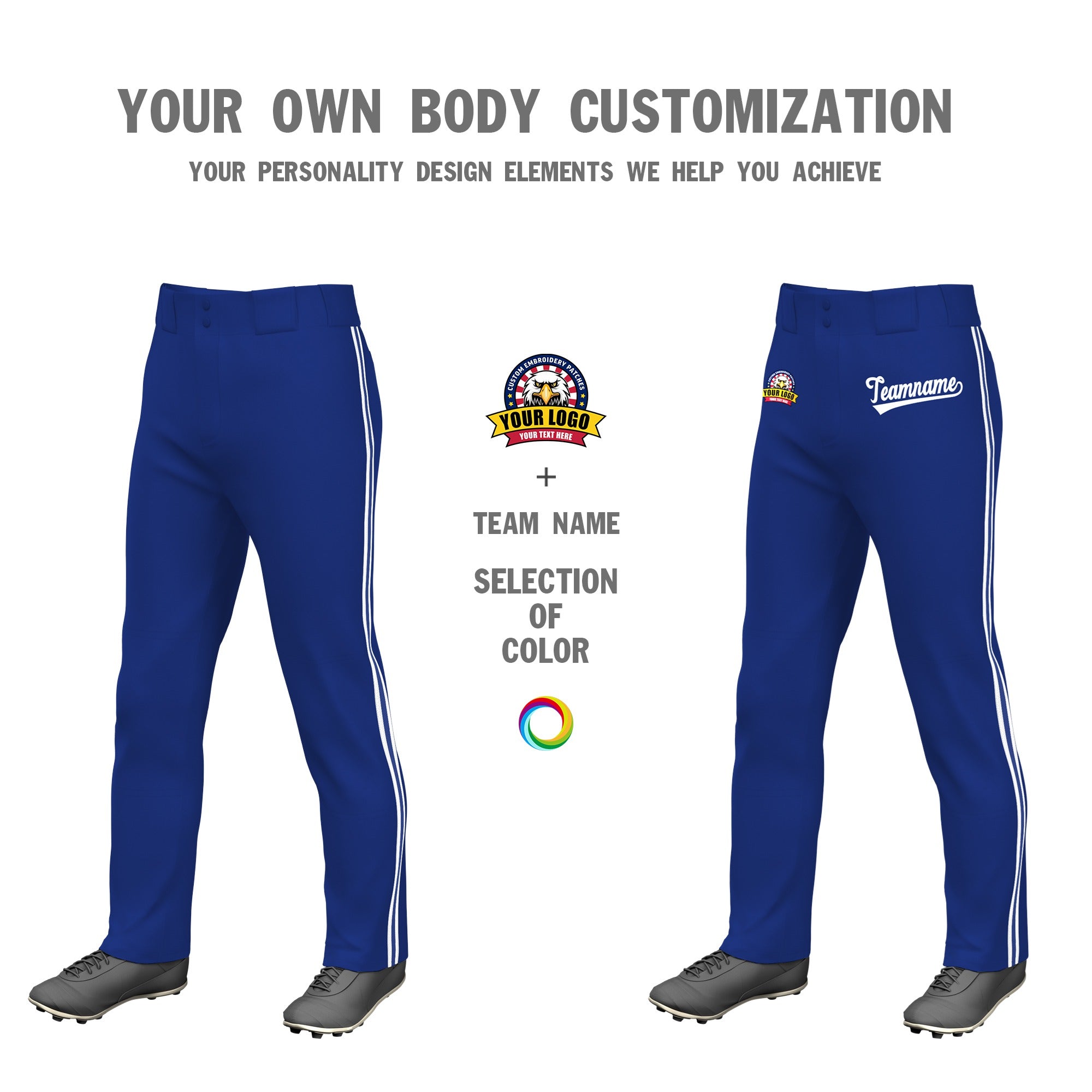 Custom Royal Blue White Royal Blue-White Classic Fit Stretch Practice Loose-fit Baseball Pants