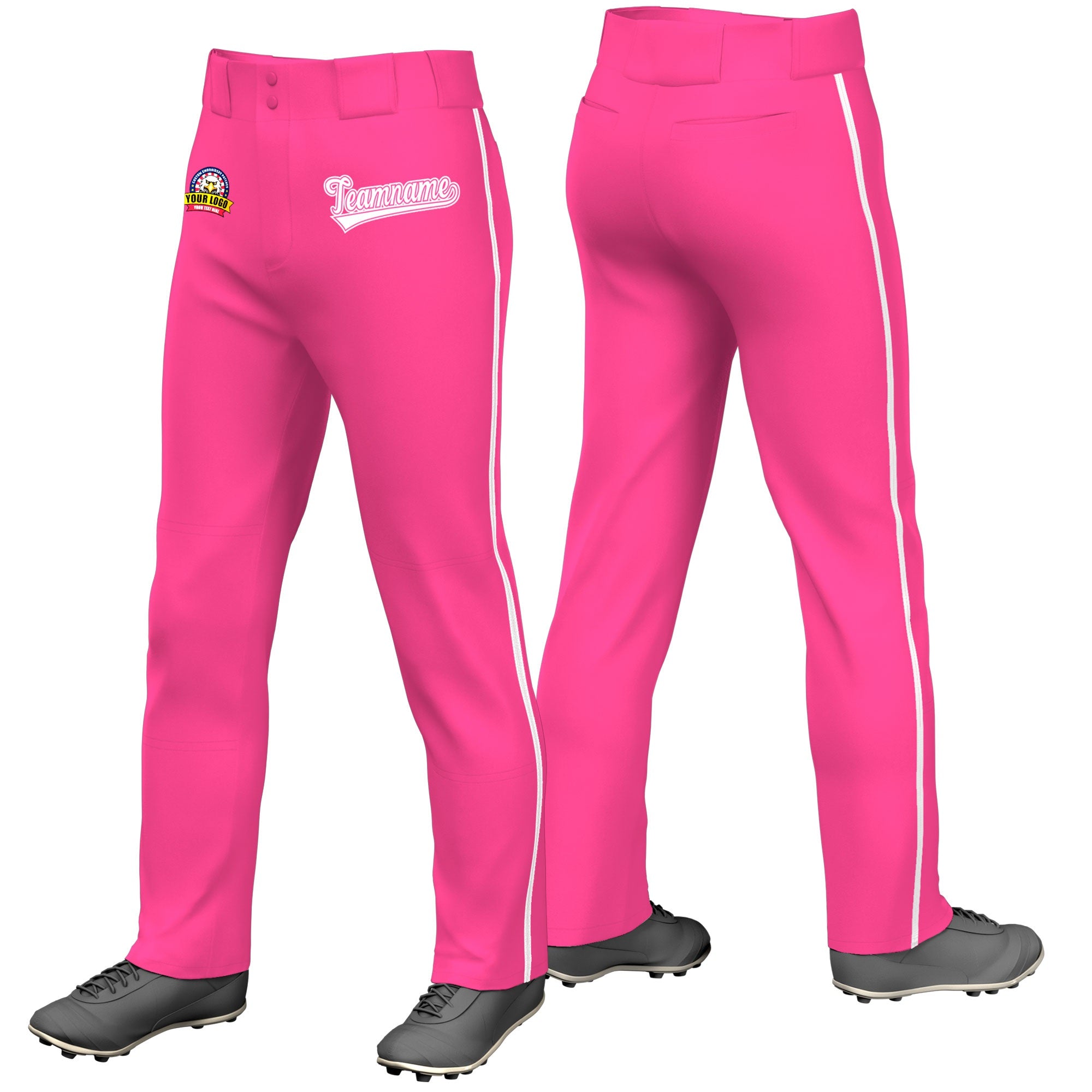 Custom Pink White Classic Fit Stretch Practice Loose-fit Baseball Pants