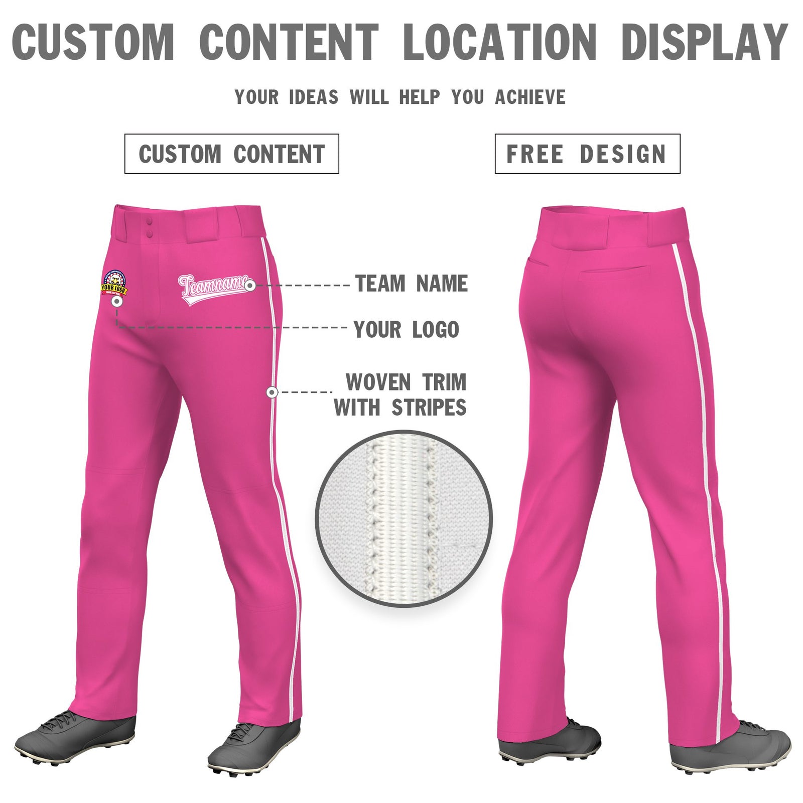 Custom Pink White Classic Fit Stretch Practice Loose-fit Baseball Pants