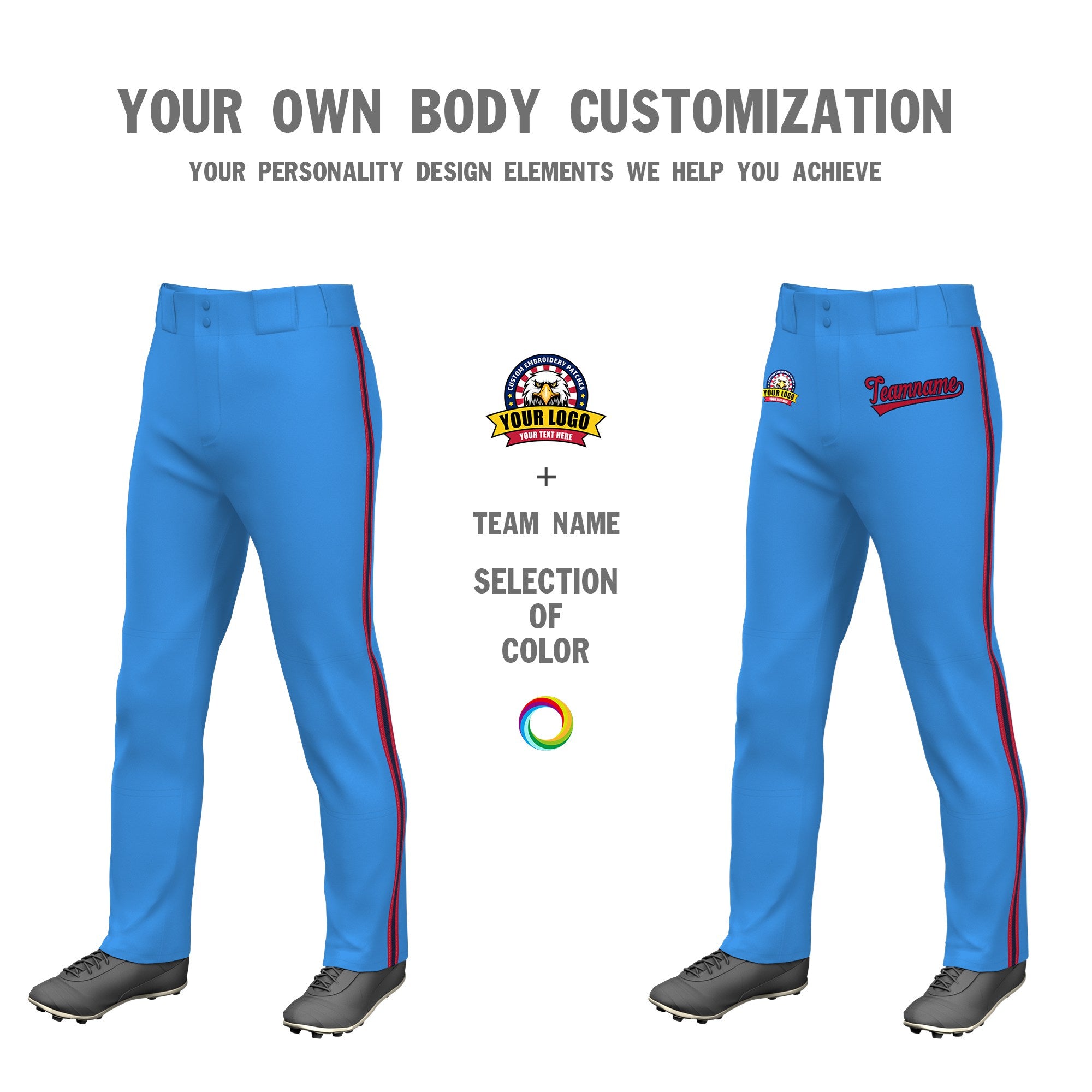 Custom Powder Blue Red Navy-Red Classic Fit Stretch Practice Loose-fit Baseball Pants