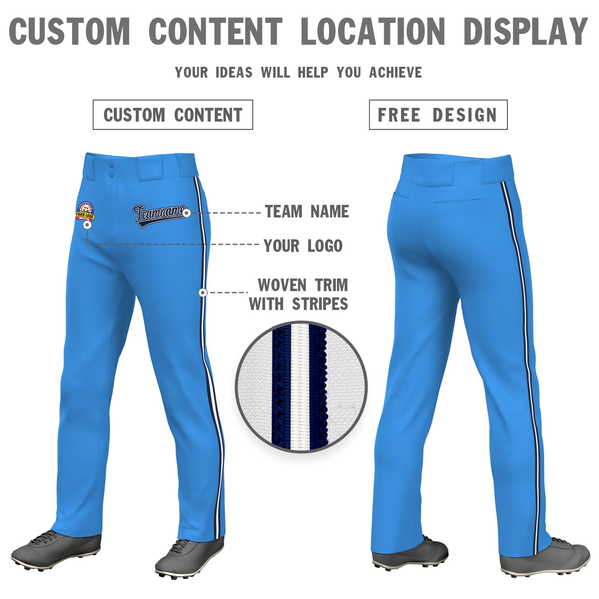 Custom Powder Blue Navy White-Navy Classic Fit Stretch Practice Loose-fit Baseball Pants