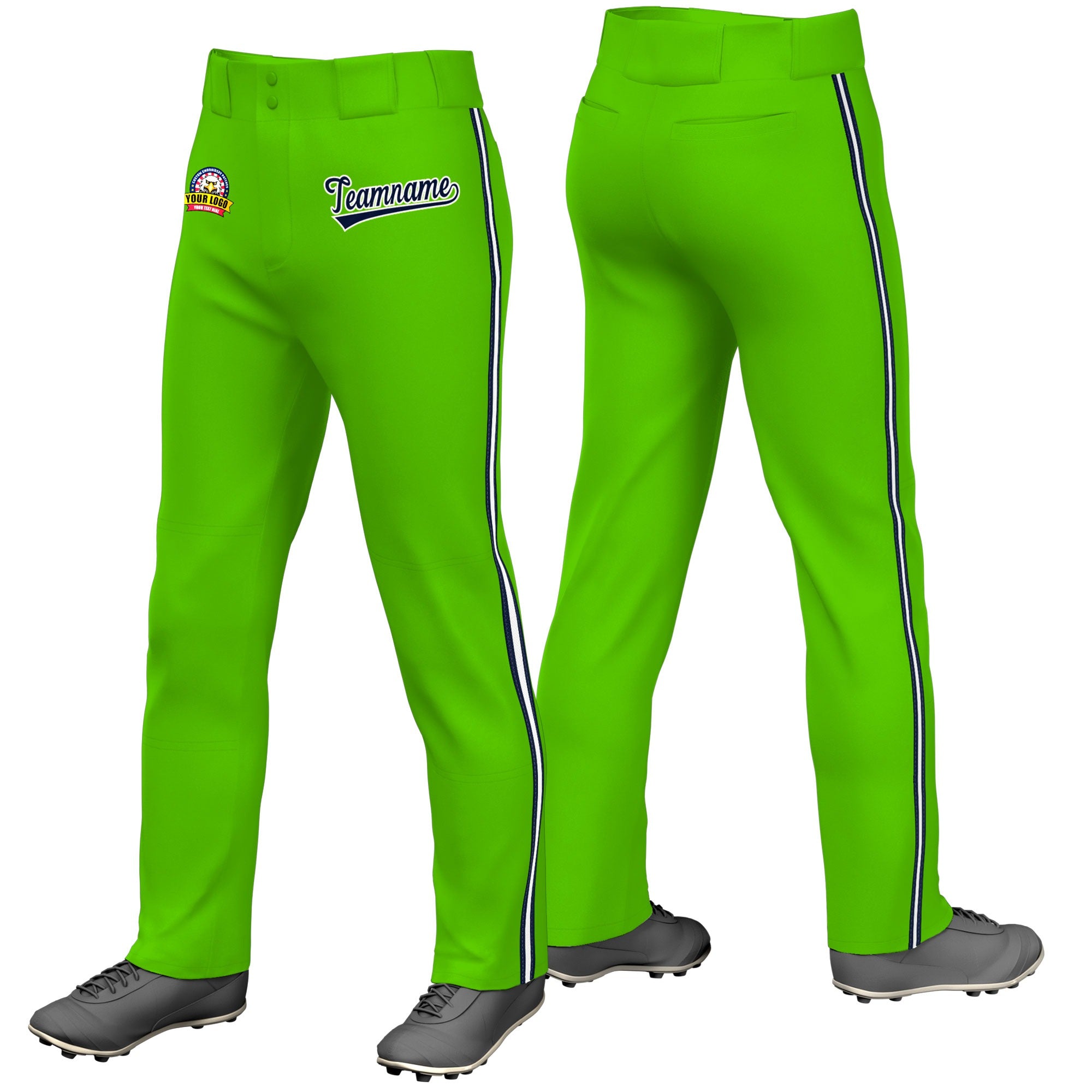 Custom Neon Green Navy White-Navy Classic Fit Stretch Practice Loose-fit Baseball Pants