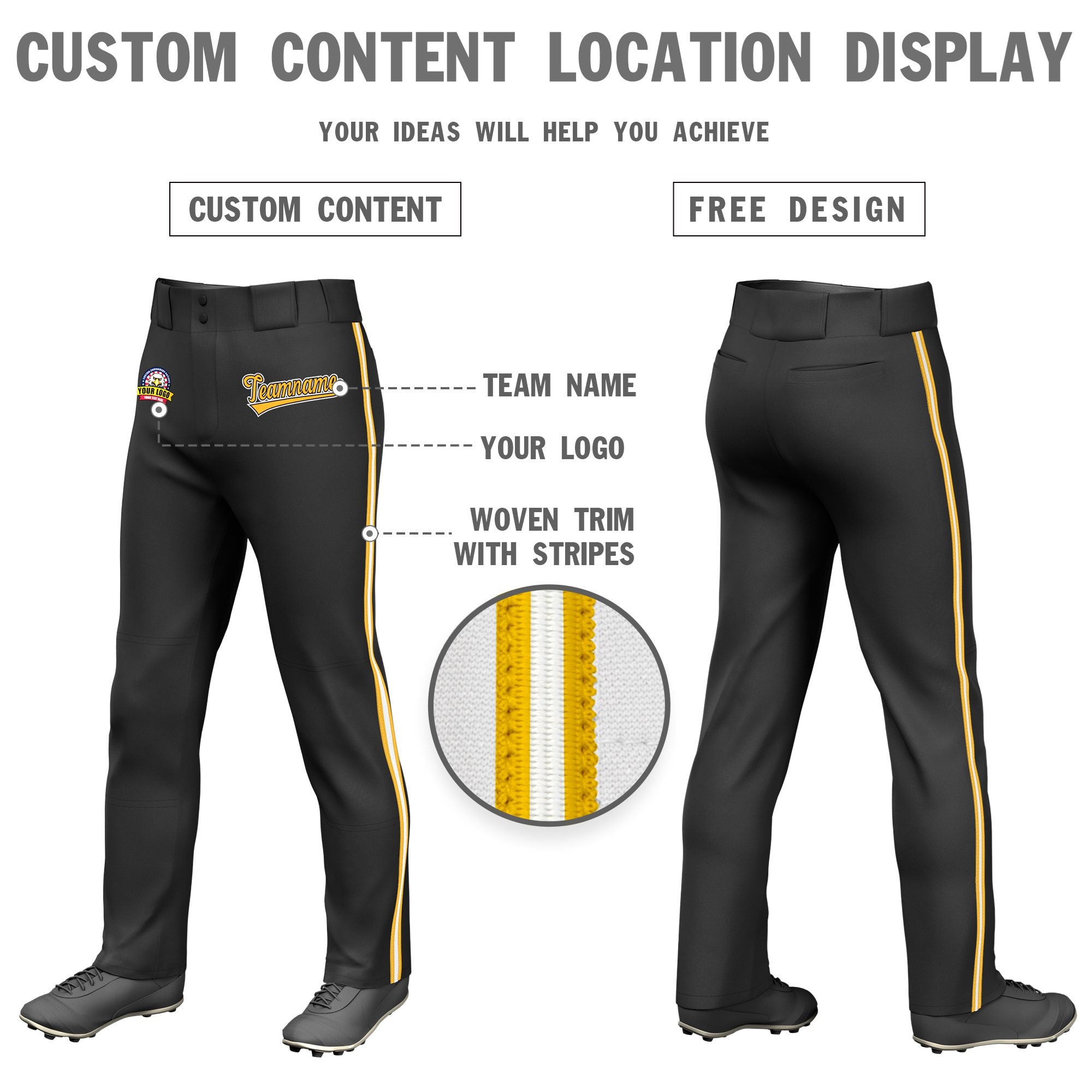 Custom Black Gold01 White-Gold01 Classic Fit Stretch Practice Loose-fit Baseball Pants