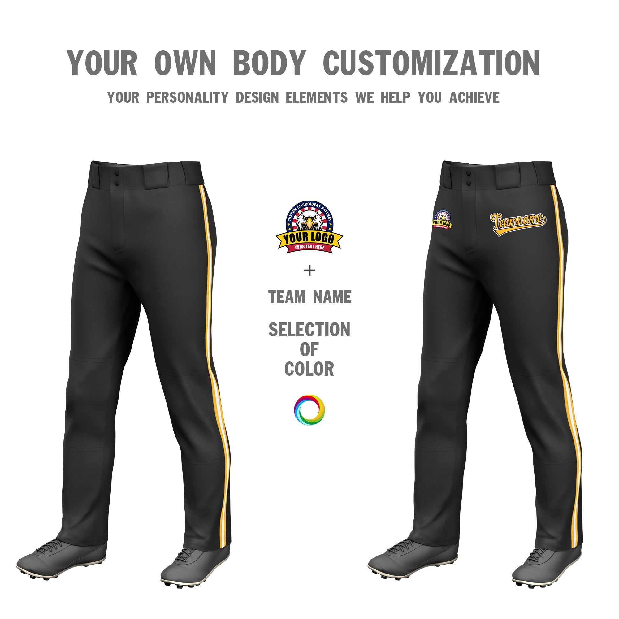 Custom Black Gold01 White-Gold01 Classic Fit Stretch Practice Loose-fit Baseball Pants